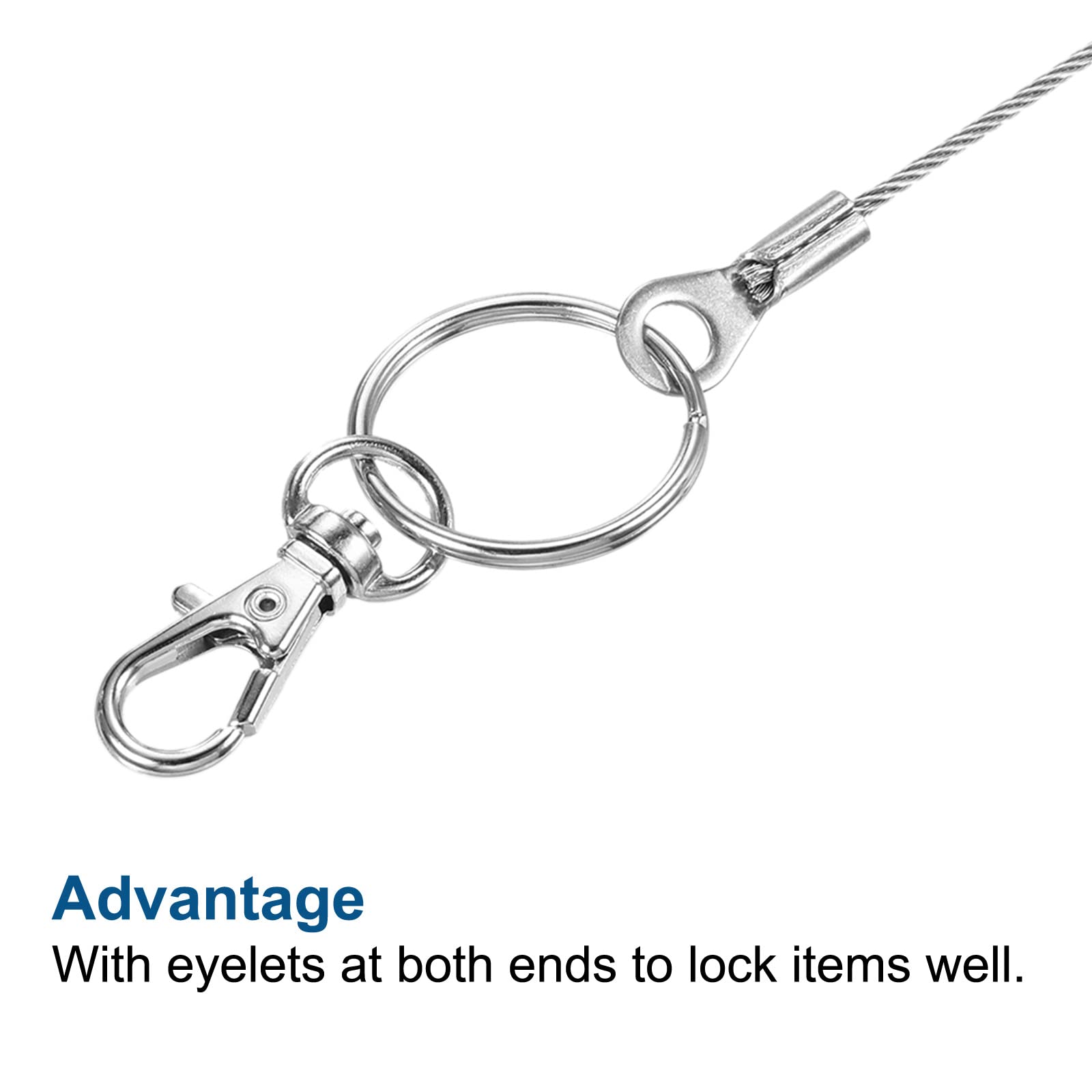 PATIKIL 8 Pack Stainless Steel Lanyard Cable - 1.5mm x 20cm Security Wire Rope with Eyelets & Key Rings - Durable Keychain Accessories for Keys, ID Badges, Work Tools and Outdoor Gear