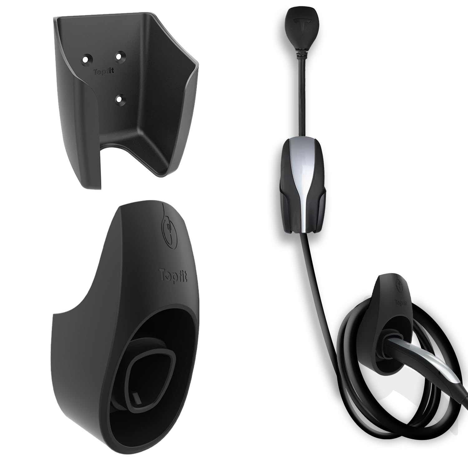 Tesla Charger Holder & Cable Organizer with Wall Mount Bracket - Compatible with Model 3/Y/S/X - Durable Charging Accessory for Home & Garage Use
