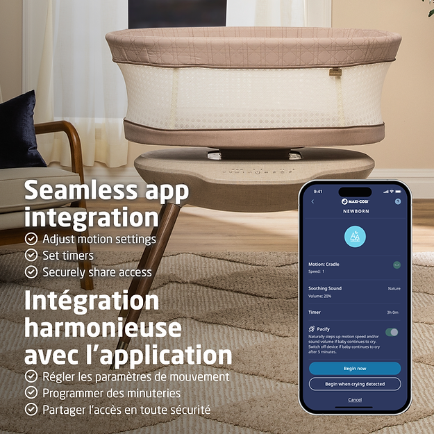 Maxi Cosi Starling Smart Bassinet - Auto Rocking Baby Crib with Bluetooth & Sleep Tracking for Newborns - Perfect for Nursery, Bedroom & Travel Use