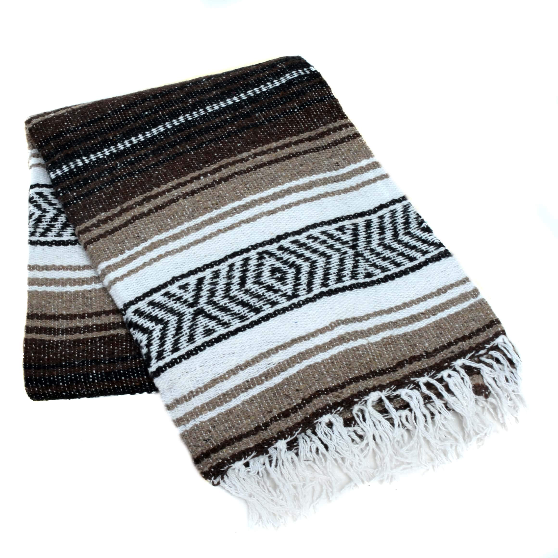 La Montana - Classic Mexican Yoga Blankets 10-Pack - Soft & Thick Woven Cotton Blankets for Yoga, Meditation, Camping, Beach, Picnics & Home Decor - Machine Washable - Dark Brown/Mocha/White