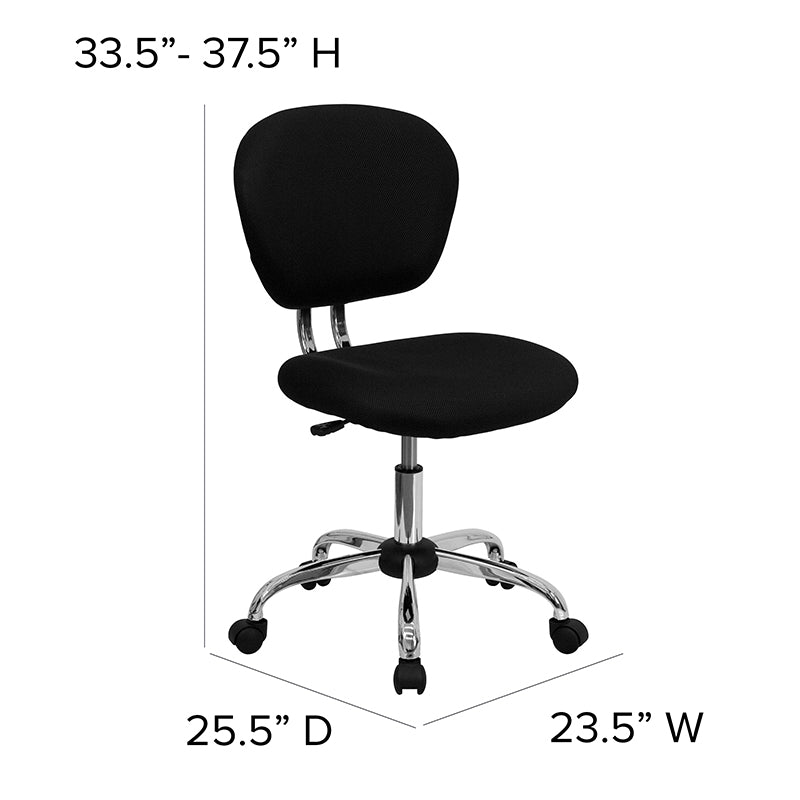 FLASH Beverly Mid Back Black Mesh Office Chair with Padded Seat, Swivel & Adjustable Height, Chrome Base & Arms - Ergonomic Desk Chair for Home & Office Workspace