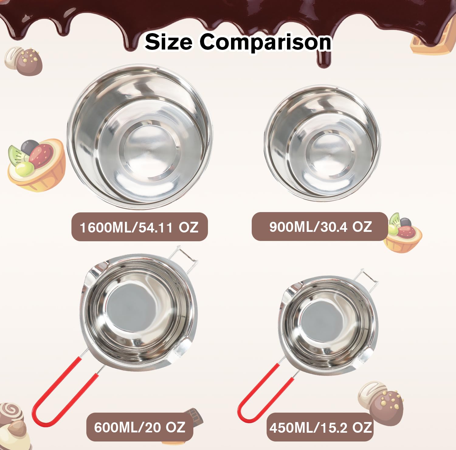 Premium Stainless Steel Double Boiler Melting Pot with Heat-Resistant Handle - 450/900ML Large Capacity for Melting Chocolate, Butter, Candy, Cheese & Candle Making - Perfect for Home Kitchens, Bakeries & DIY Craft Projects