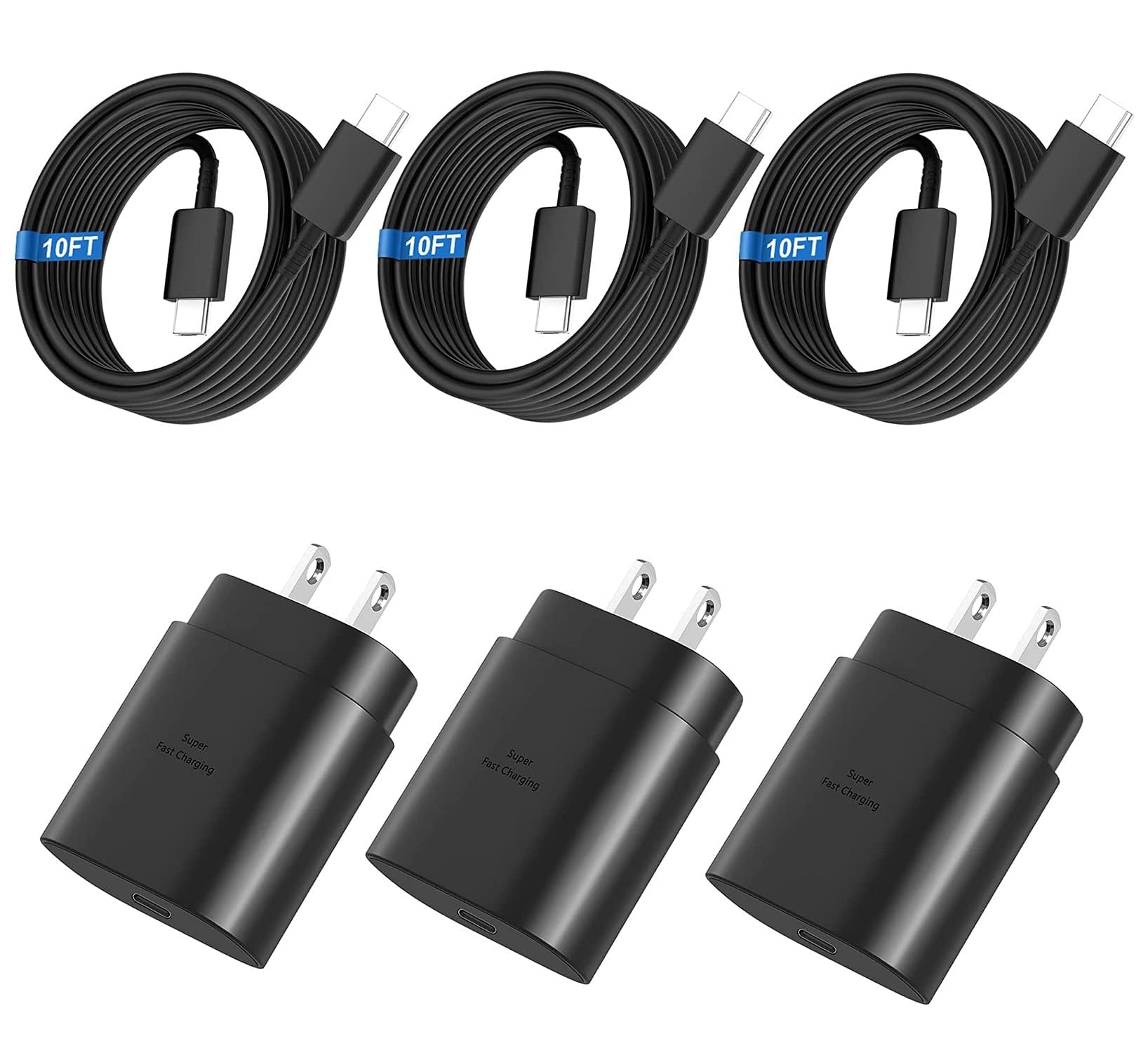 3-Pack 20W USB-C Fast Wall Charger with 10FT Long Cable - Compatible with iPhone 16/16 Plus/16 Pro/16 Pro Max/15 Series - Fast Charging for Home, Office & Travel