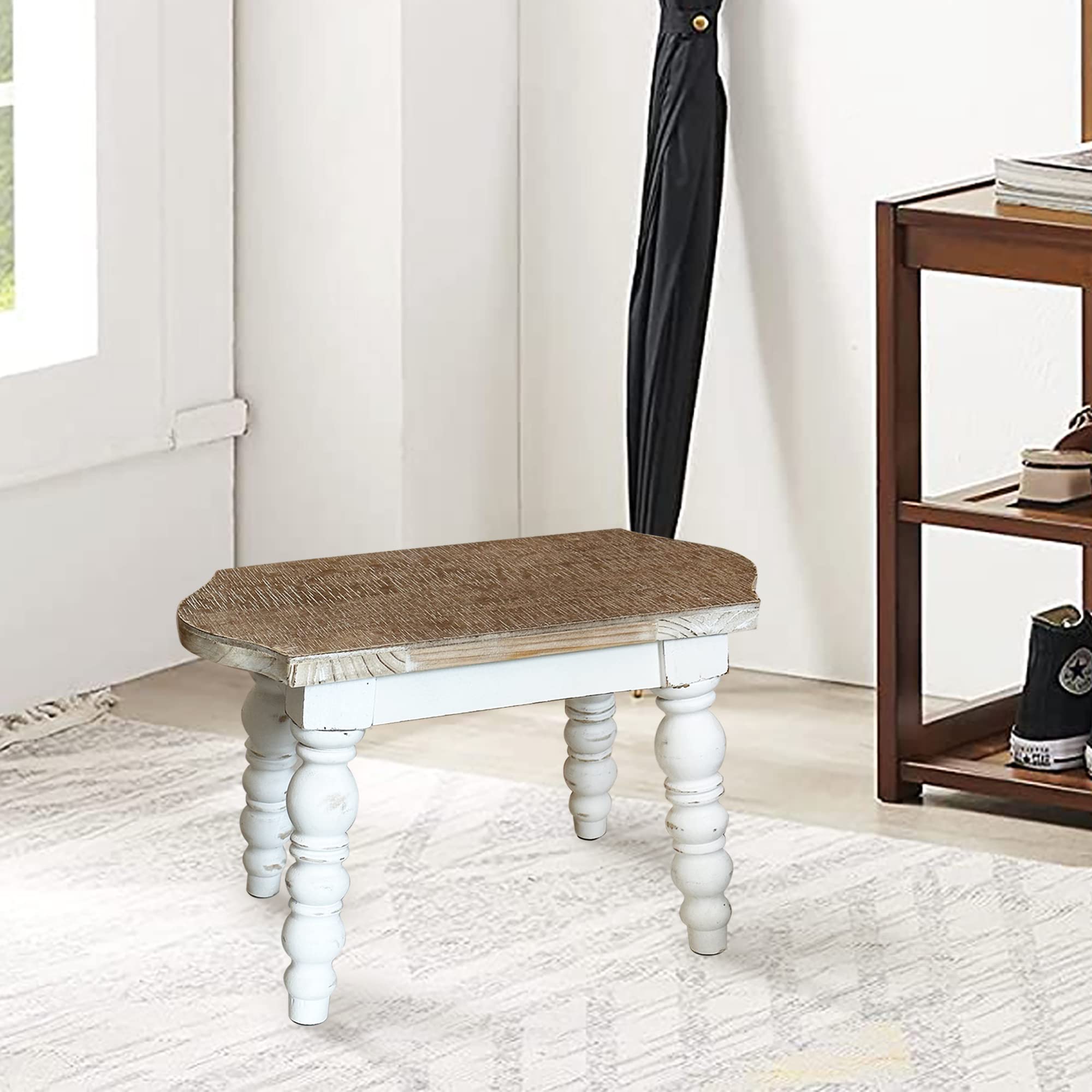 Wooden Bathroom Stool - Sturdy Wood Foot Stool for Adults & Kids, Multi-Purpose Step Stool for Bedroom, Kitchen, Garden Planter - Perfect for Bathroom, Nursery & Home Decor
