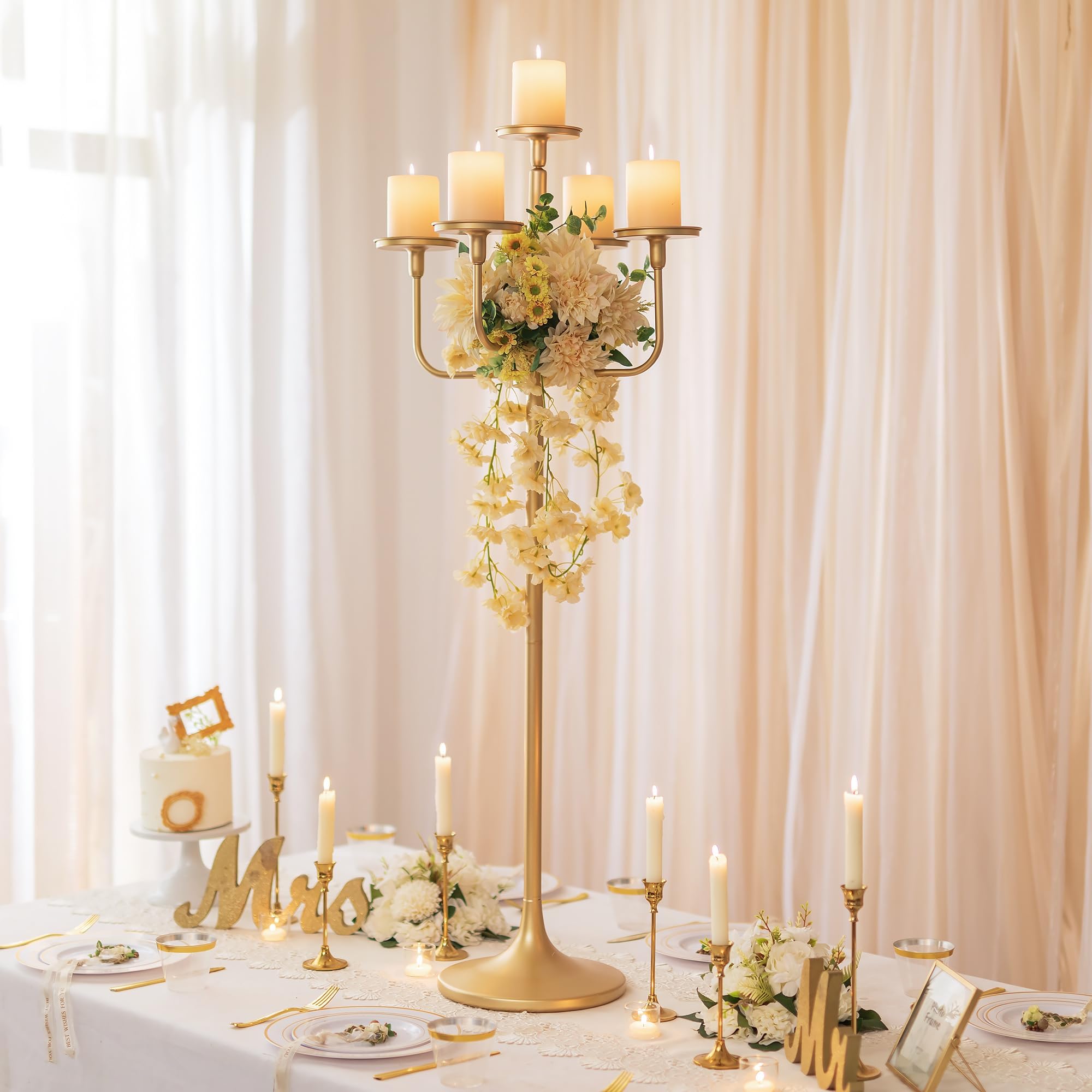 Romadedi 47 Inch Tall Gold Candle Holders - Set of 2 Elegant Floor Candelabra for Wedding Centerpieces, Home Decor & Special Events | Perfect for Pillar Candles, Church Altars, Romantic Dinners & Holiday Decorations