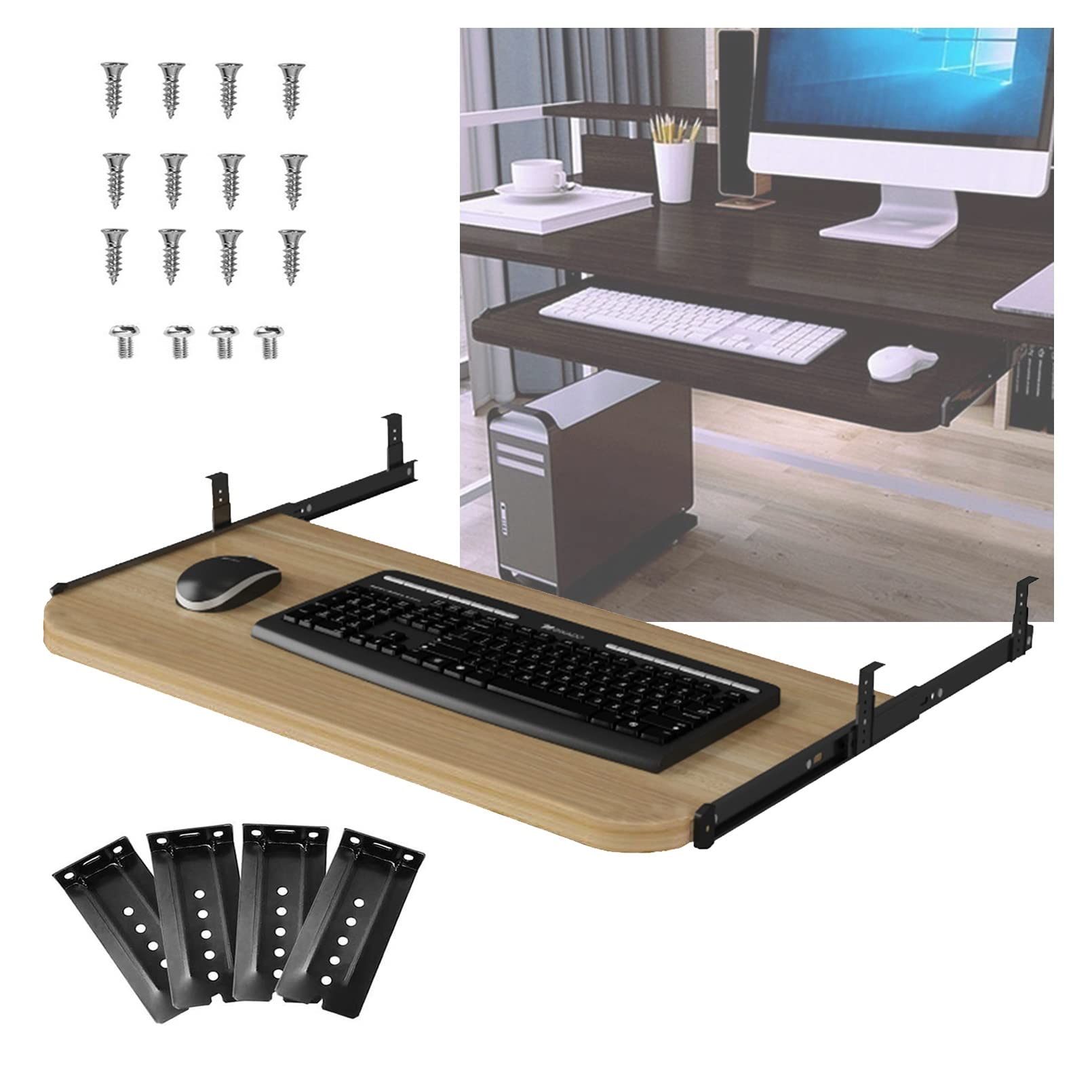 Ergonomic Under Desk Keyboard Tray - Adjustable Height (54/60/70x27cm) Pull-Out Retractable Mouse Platform for Office & Home Workspace - Space-Saving Desktop Extender for Computer, Laptop & Gaming Setup