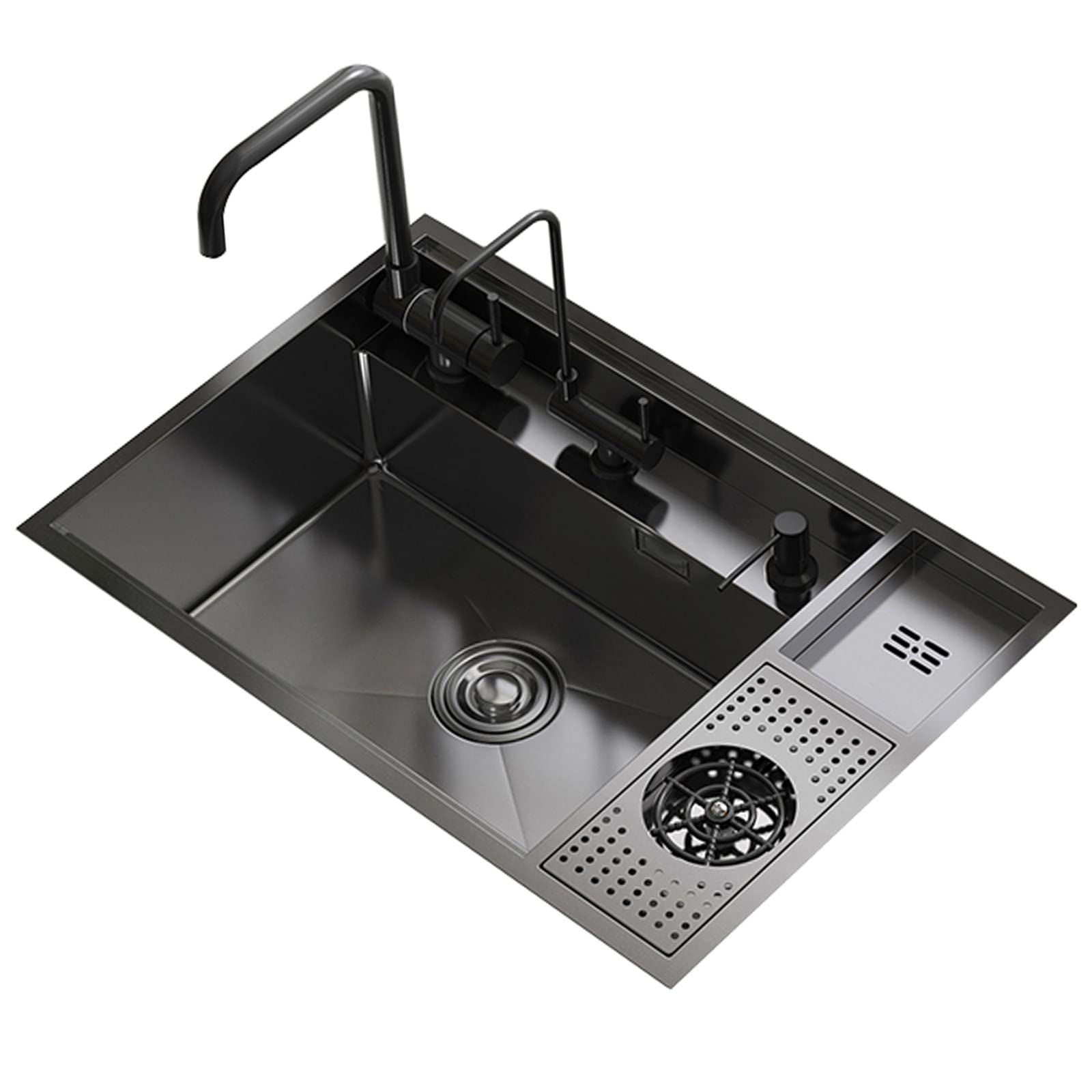 Hidden Sink Island Bar Sink - Single Bowl Kitchen Sink with One-Touch Cup Washer, Water Purifier Faucet, Soap Dispenser & Curved Folding Faucet - Perfect for Small Kitchens, Wet Bars, and RV Camping