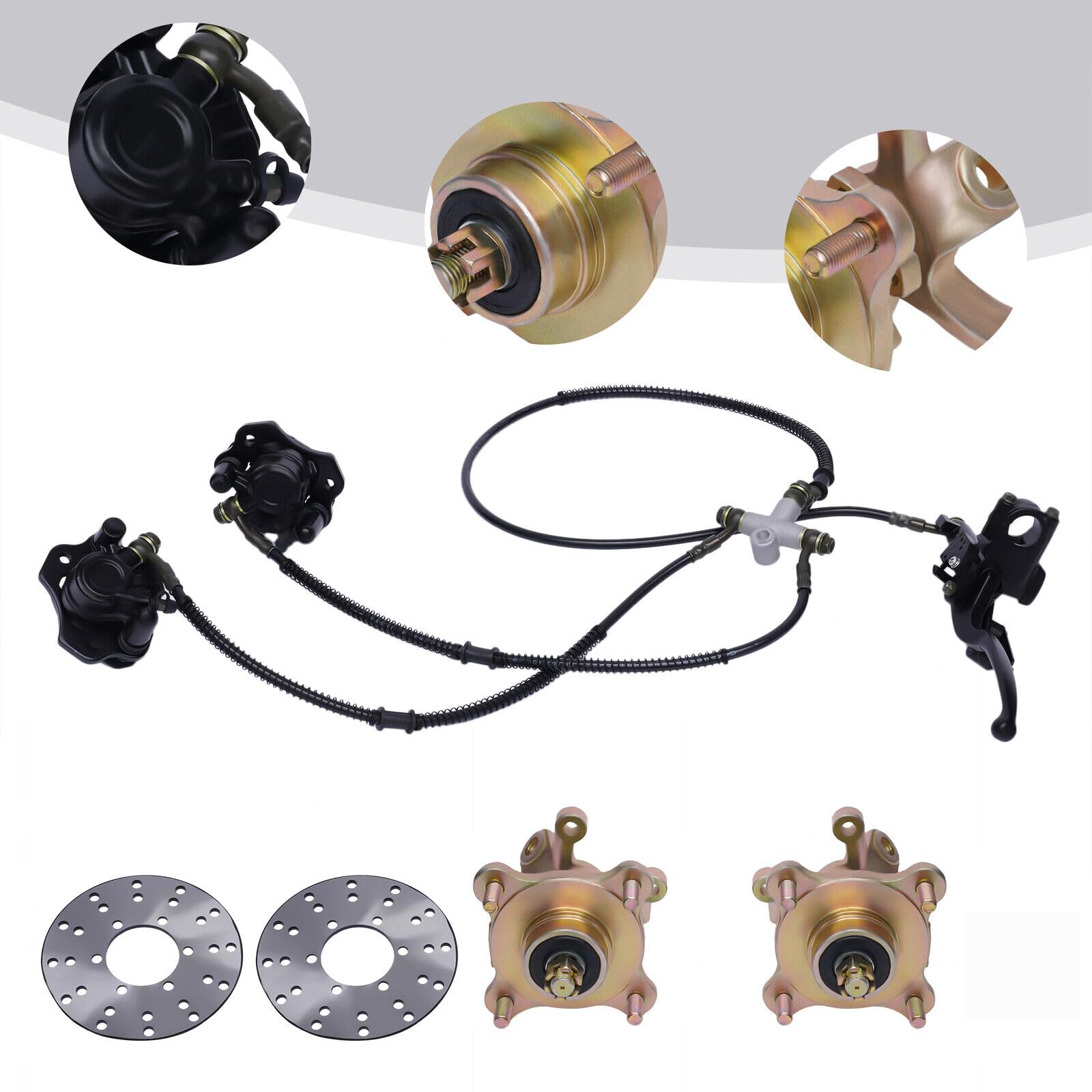 125cc-250cc ATV Quad Go Kart Front Wheel Hub Steering Knuckle Spindle Brake Disc Rotor Kit (7PCS Set with Caliper) - Perfect for Off-Roading, Racing & Trail Riding