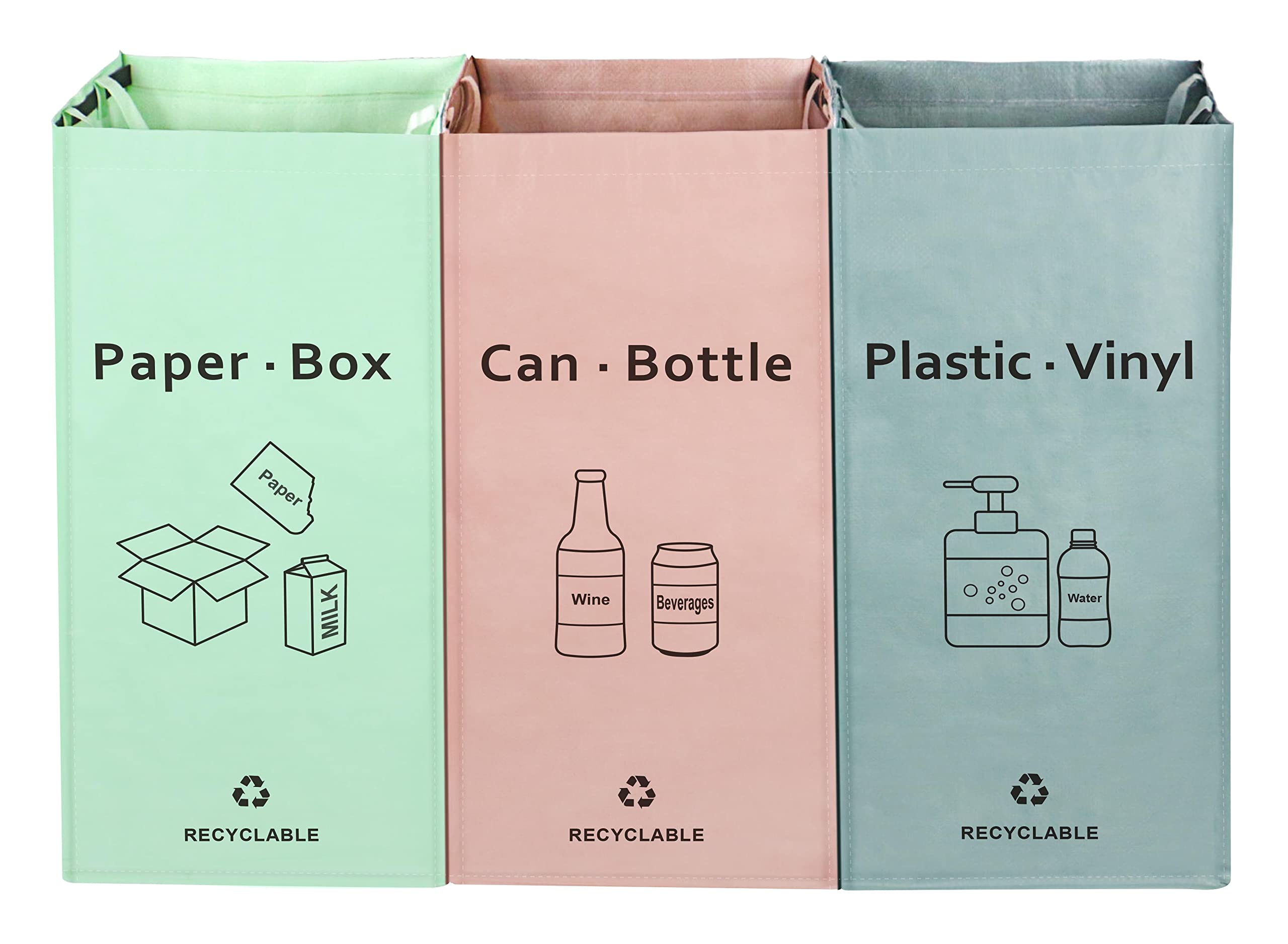 Eco-Friendly 42 Gallon Recycling Bin Bags for Kitchen & Home - Reusable Waterproof Trash Sorting Organizer (Pink, Green, Gray, Pack of 3) | Perfect for Waste Management, Composting & Sustainable Living