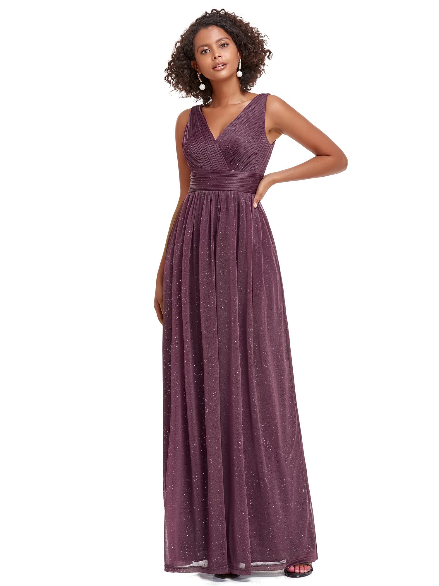 Ever-Pretty Women's V-Neck High Waist Glitter Maxi Evening Dress 07764 - Elegant Formal Gown for Prom, Wedding, Party & Special Occasions