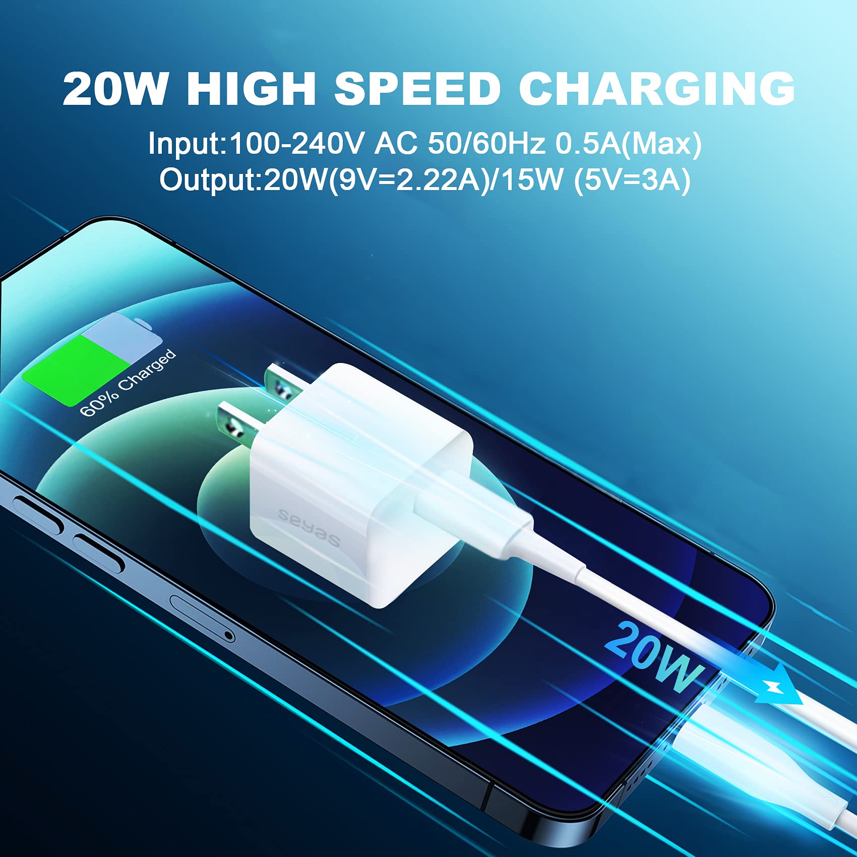 Seyas 20W USB C Fast Charger Block - Compact Wall Charger Adapter for iPhone 15/14/13, iPad Pro/Air, AirPods Pro, Samsung Galaxy S23/S22, Google Pixel 7/6, Nintendo Switch - Dual Port PD Charging (2-Pack) | Perfect for Travel, Office & Home Use