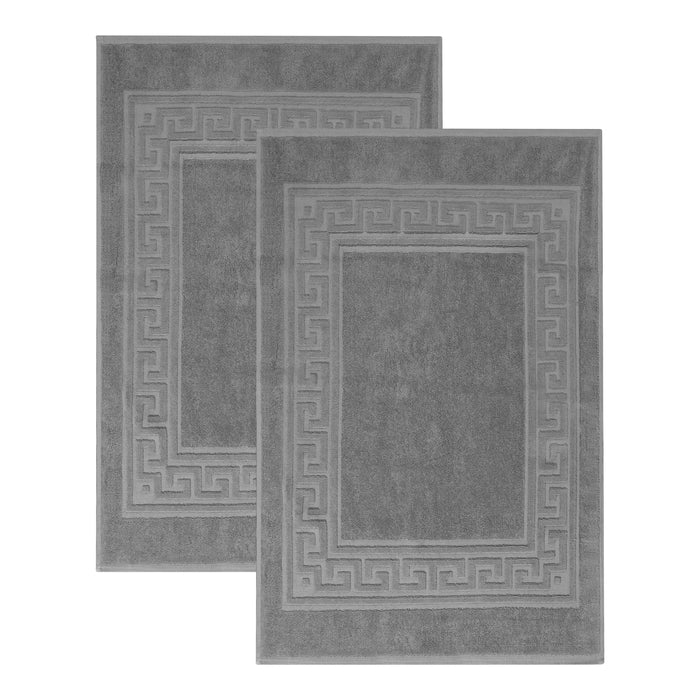 Premium Cotton 2-Piece Greek Key Border Bath Mat Set - Ultra Absorbent, Non-Slip Bathroom Rug - Perfect for Modern Bathrooms, Master Suites & Spa-Like Retreats