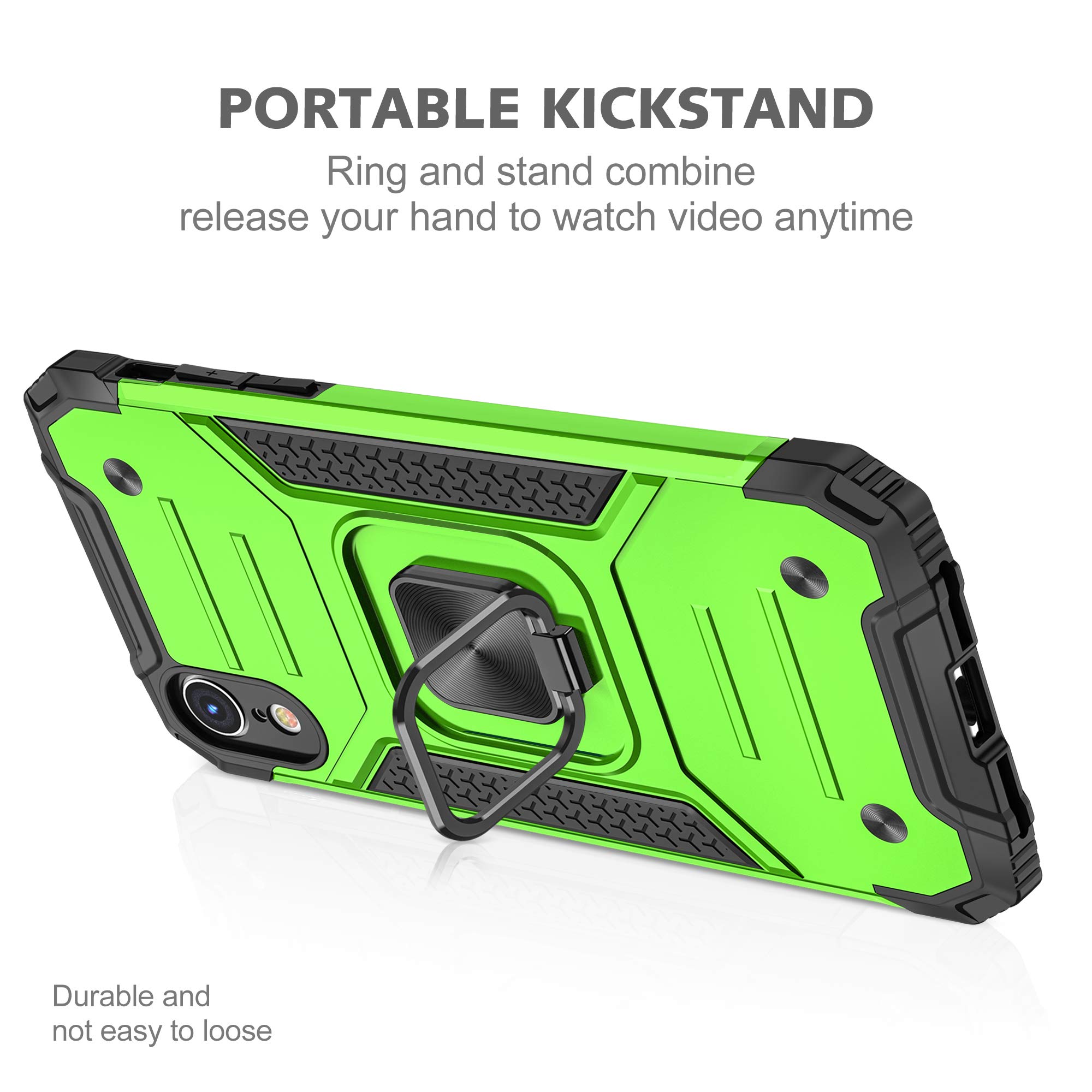 SunStory iPhone XR Case with HD Screen Protector & Magnetic Ring Kickstand - Compatible with iPhone XR 2018 (Z-Green) | Shockproof Protective Cover for Work, Travel and Outdoor Activities