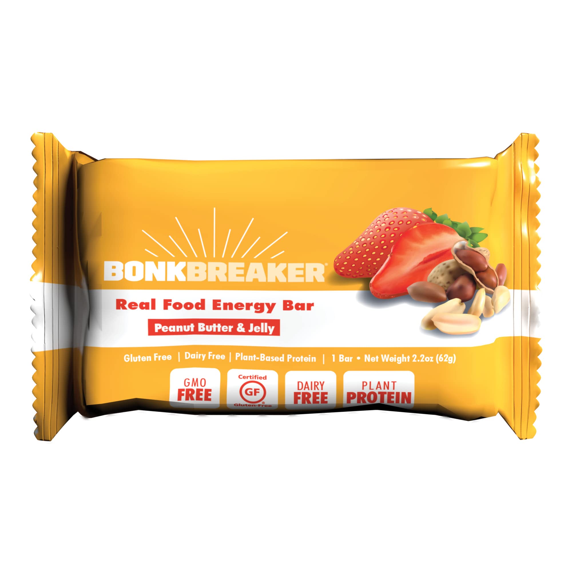 Bonk Breaker Gluten-Free Energy Bar - 8g Protein, Peanut Butter & Jelly Flavor (12 Pack) | Healthy Snack for Hiking, Cycling & Workout Recovery | Natural Ingredients for Active Lifestyles