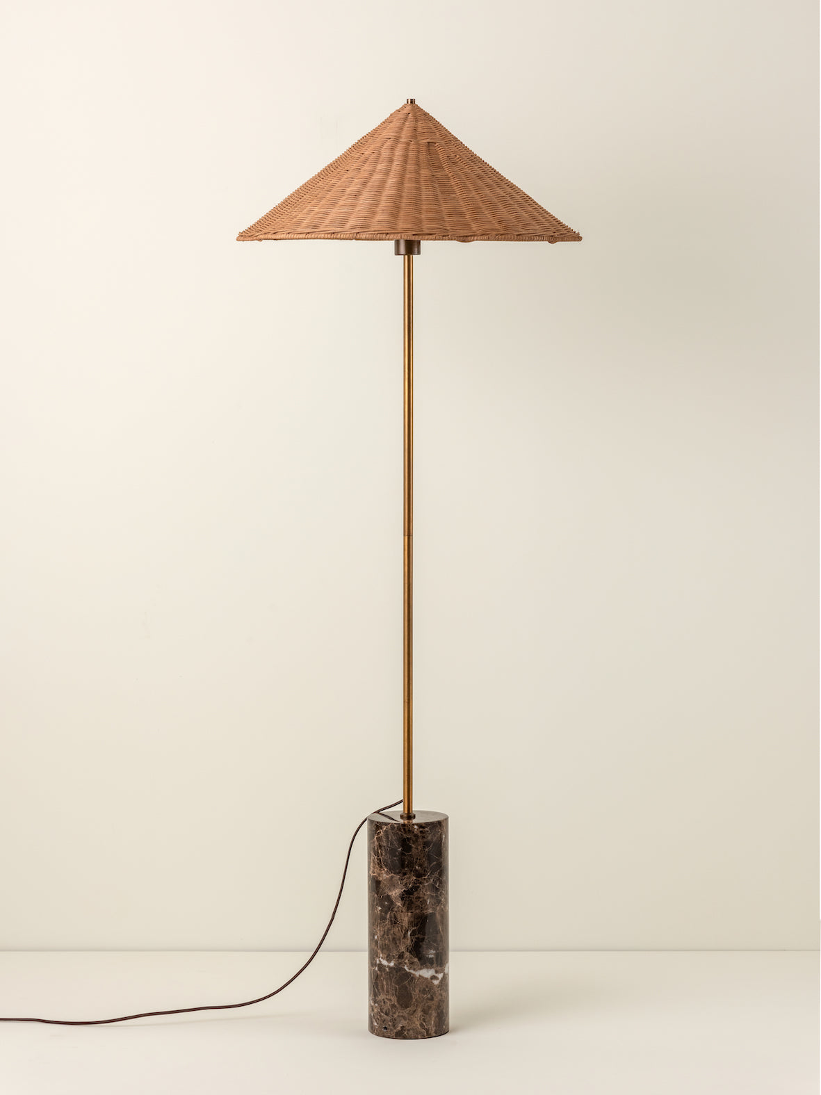 Ardini Modern Rattan and Brown Marble Floor Lamp - 1 Light Adjustable Standing Lamp for Living Room, Bedroom, or Office Decor