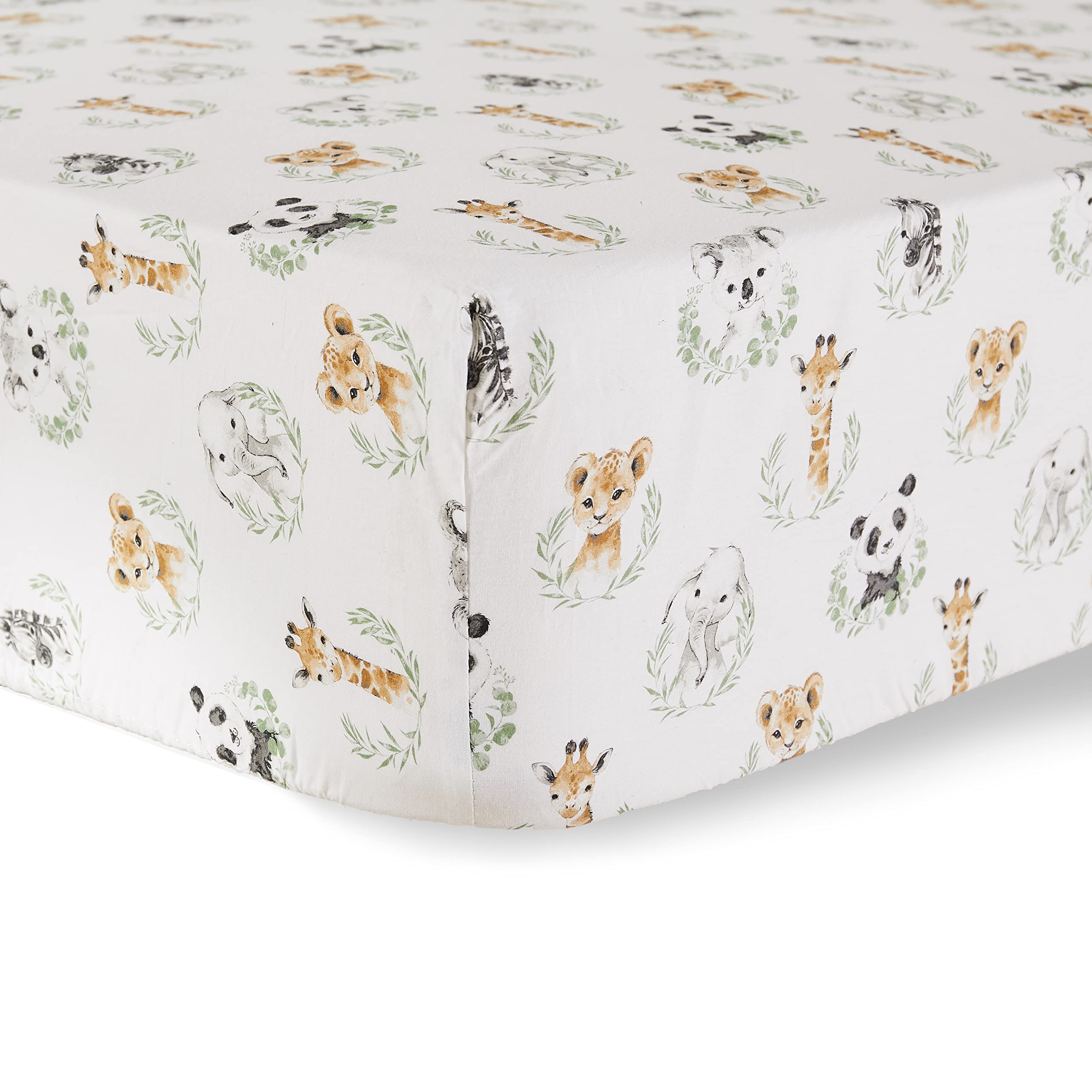 Levtex Baby Mozambique 4-Piece Crib Bedding Set - Jungle Animal Theme with Quilt, Fitted Sheet, Wall Decal & Dust Ruffle in Grey Taupe Charcoal Green White - Perfect for Nursery Decor & Baby Shower Gifts