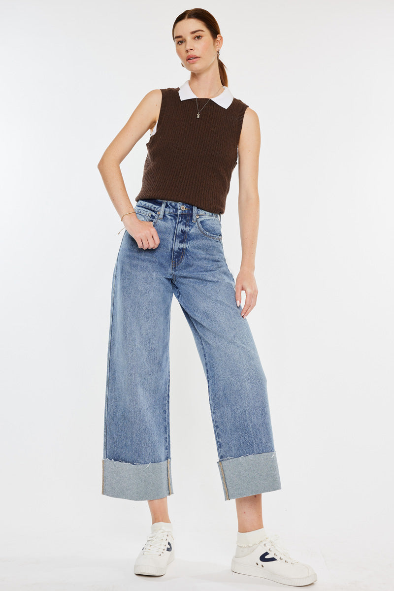 Alfie 90's Vintage High Waisted Cropped Wide Leg Jeans for Women - Retro Denim Pants for Casual Outfits & Streetwear Fashion