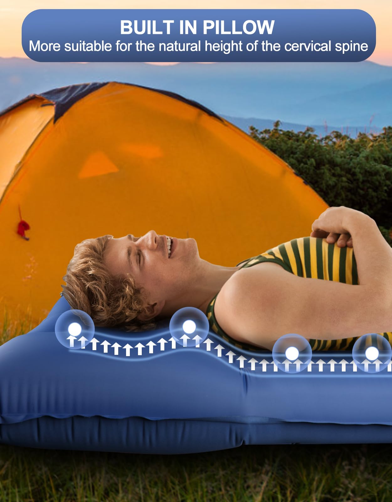 Extra Thick 5 Inch Self Inflating Camping Sleeping Pad with Pillow & Foot Pump - Lightweight Portable Mattress for Backpacking, Hiking, Travel - Perfect for Outdoor Adventures & Car Camping (Blue)