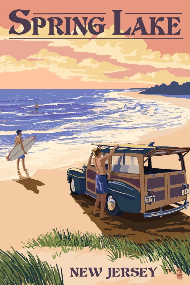 Woody on Beach 81141 - Signed 24x36 Art Print Wall Decor Poster | Spring Lake New Jersey Coastal Art | Perfect for Beach House, Living Room & Office Decor