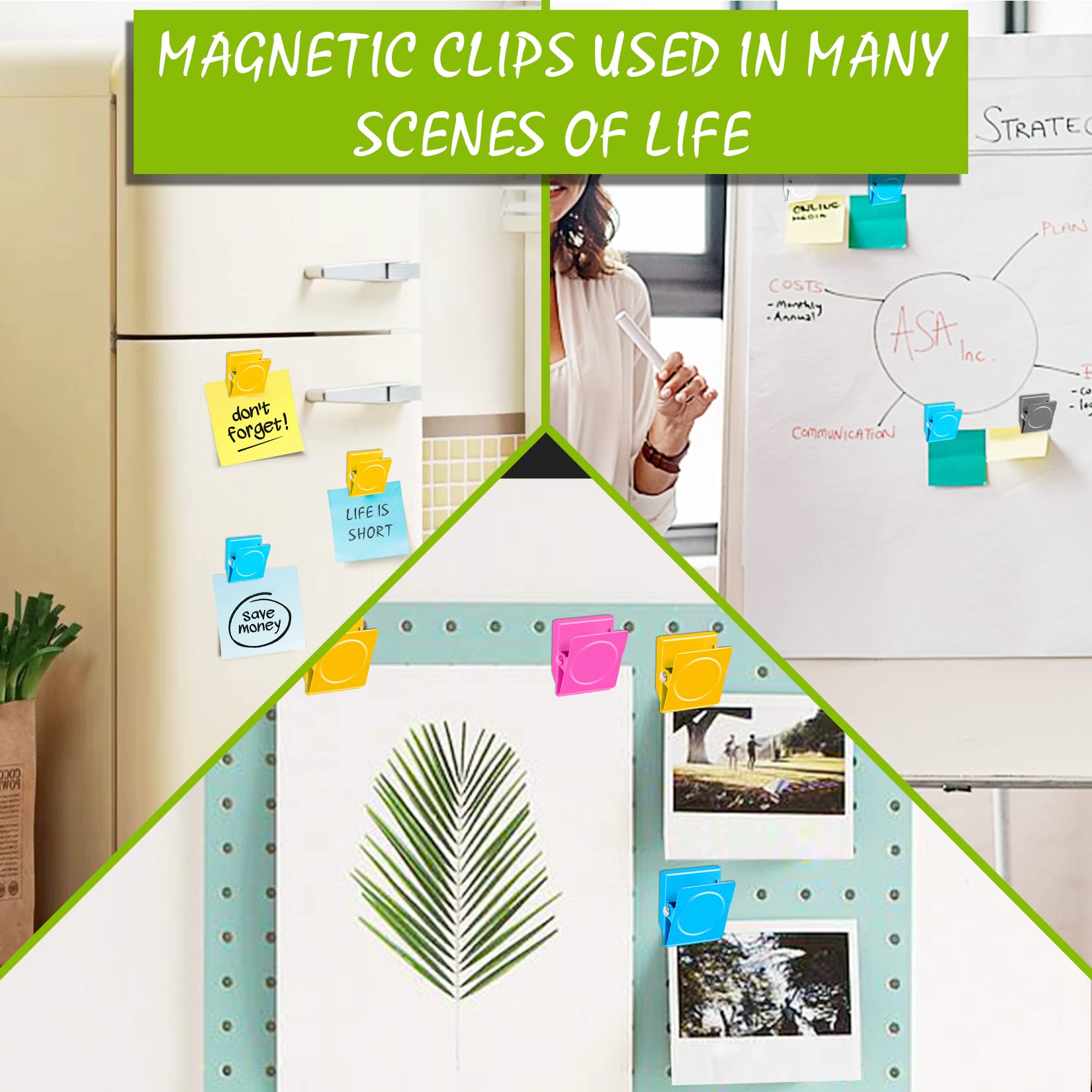 12 Pack Magnetic Clips - Strong Refrigerator & Whiteboard Magnets for Hanging Photos, Memos & Notes | Perfect for Home, Office & School Organization