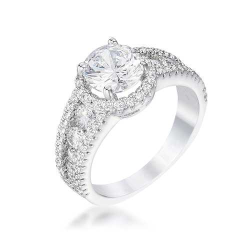 2.1Ct Rhodium Plated Solitaire Halo Engagement Ring for Women - Elegant Wedding Band, Anniversary Gift, Proposal Jewelry (Perfect for Bridal, Valentine's Day & Special Occasions)