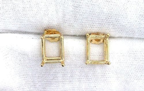 14K Solid Gold Emerald Earrings Set (2 Pieces) - 5x3mm & 12x10mm Gemstone Stud Settings - Handcrafted in USA - Perfect for Weddings, Parties & Special Occasions