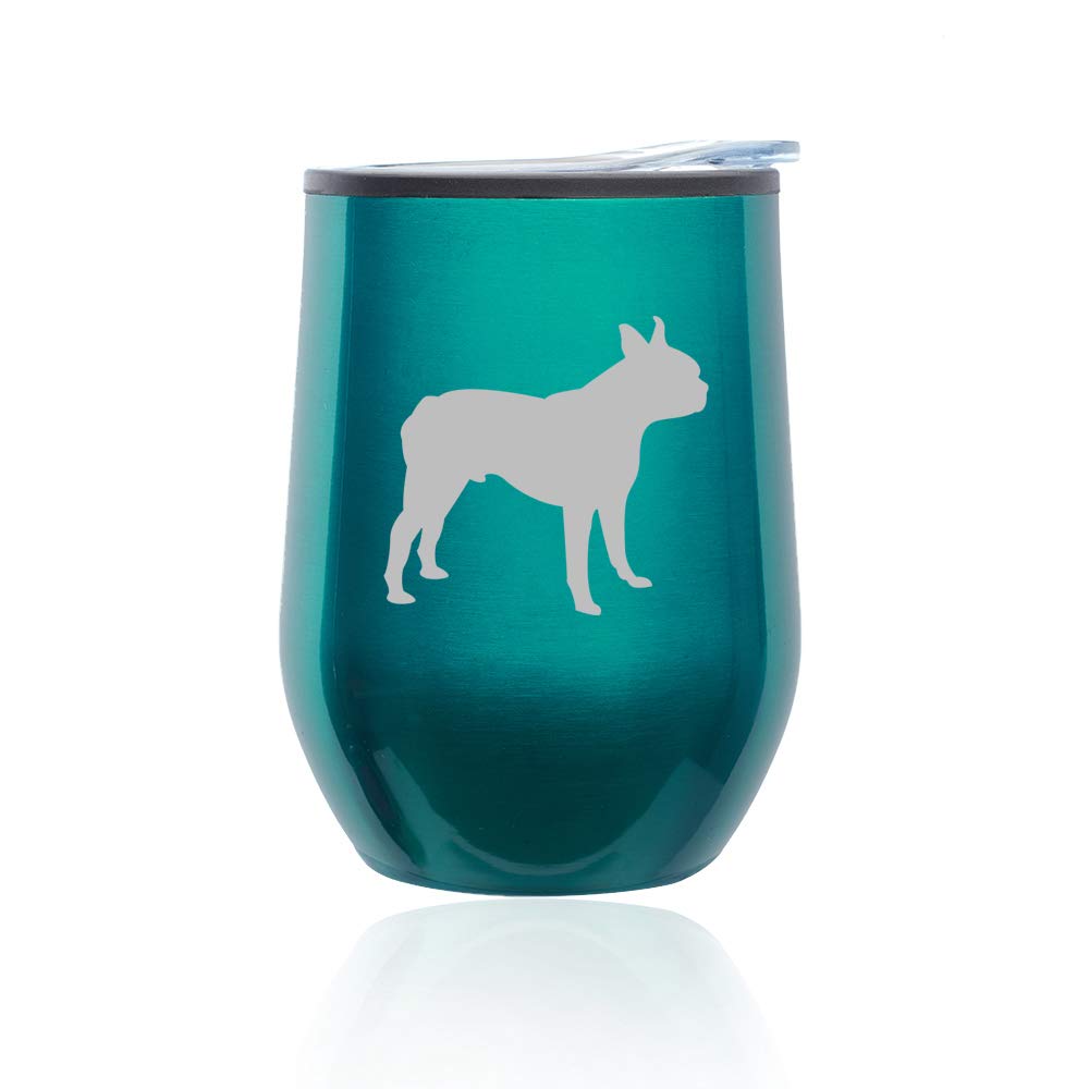 Stemless Wine Tumbler with Lid - 16oz Insulated Coffee Travel Mug, Cute Boston Terrier Design in Turquoise Teal - Perfect for Hot/Cold Drinks, Office, Picnics & Gifts