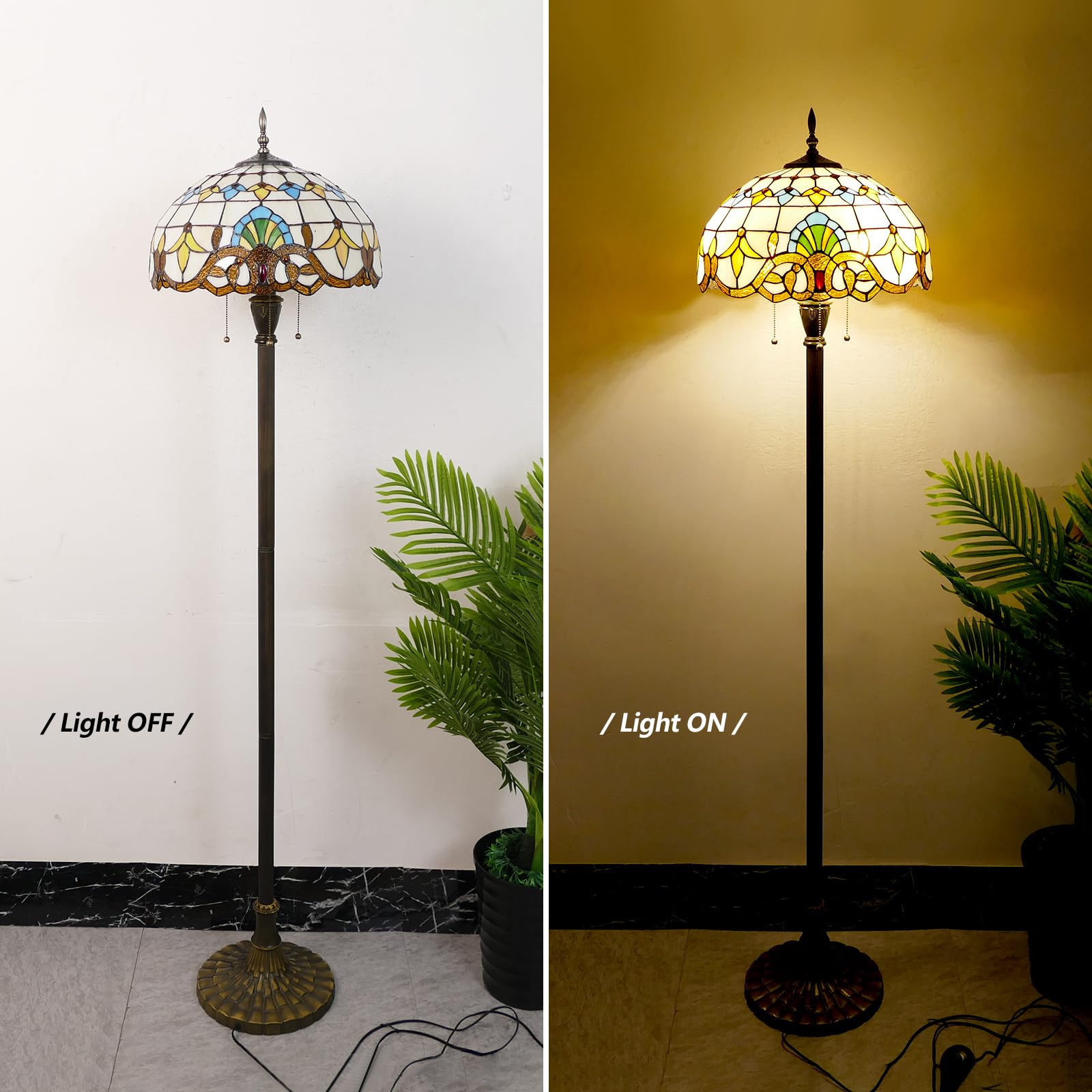 Tiffany Floor Lamp - 3-Light Baroque Stained Glass Standing Lamp for Living Room, Bedroom & Office Decor