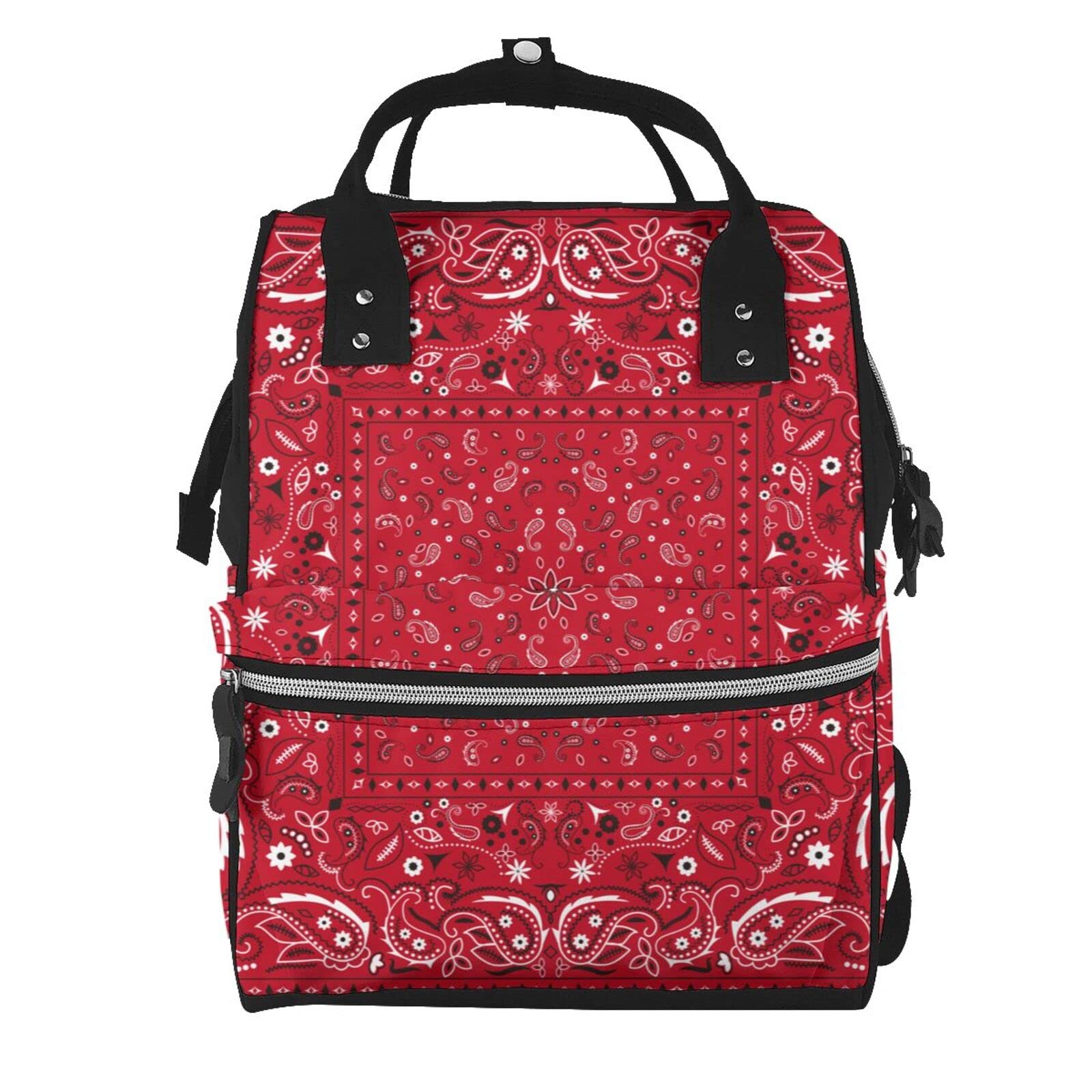 Zhung Ree Mummy Backpack - Portable Women's Travel Backpack with Red Paisley Bandana Design | Multifunctional Cute Backpack for Moms | Perfect for Travel, Hiking, Shopping & Daily Use