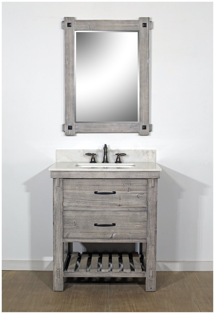 WK8230-G+AP TOP Grey Driftwood Bathroom Vanity Set with 2 Storage Boxes - Modern Bathroom Furniture for Small Spaces & Apartment Remodeling