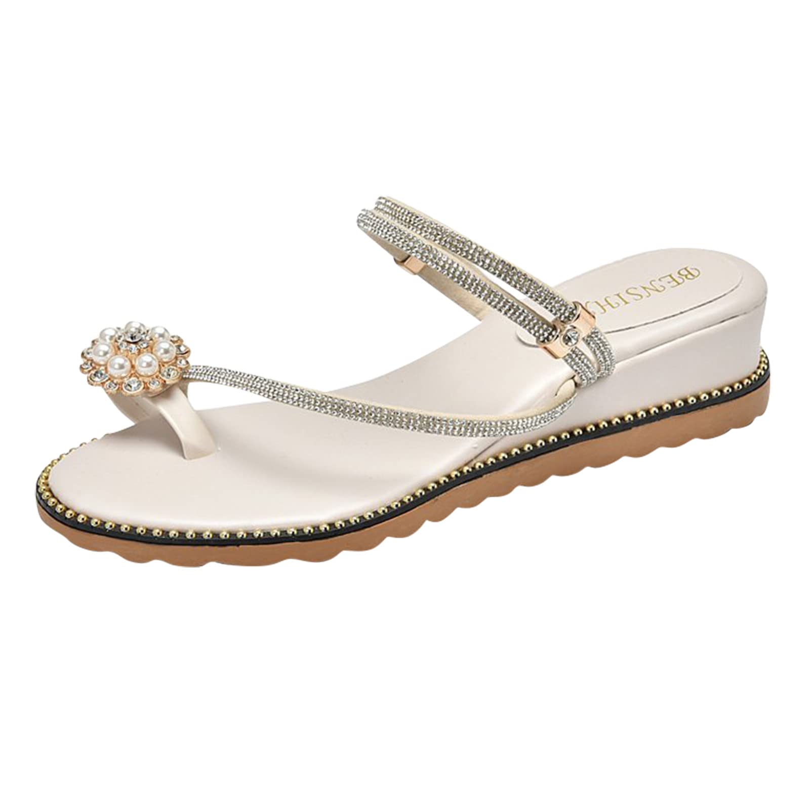 Women's Rhinestone Wedge Sandals - Comfortable Slope Heel Casual Shoes with Toe Pinch Design | Perfect for Summer Outings, Beach Vacations & Everyday Wear