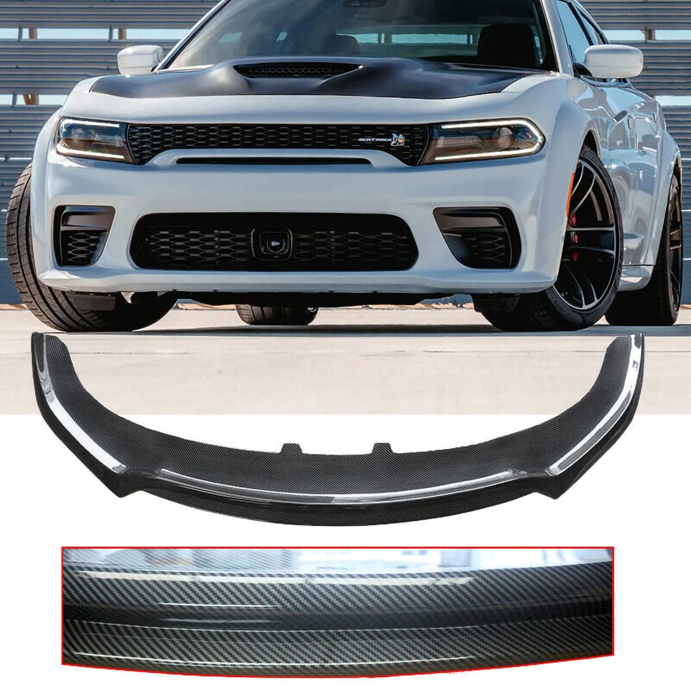 NINTE Front Lip Spoiler Splitter for 2020-2023 Dodge Charger SRT Widebody V3 Style - ABS Carbon Fiber Style Painted Body Kit (Perfect for Car Shows & Street Performance Upgrades)