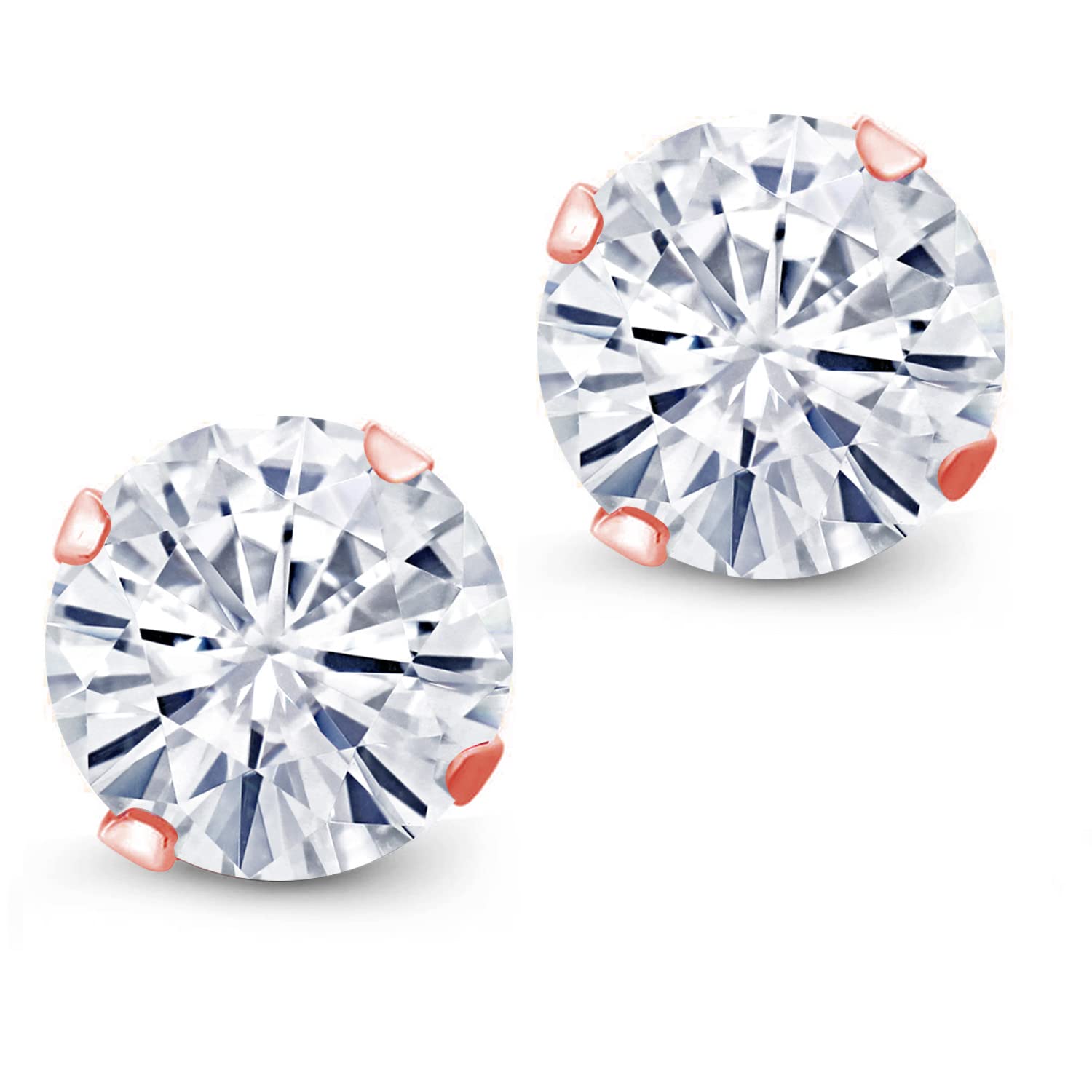 18K Rose Gold Plated Silver Stud Earrings with 2.40cttw Round Moissanite for Women & Men | Gem Stone King | Perfect for Weddings, Anniversaries & Everyday Elegance