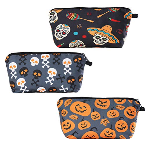 Uonlytech 3-Piece Halloween Cosmetic Bag Set - Waterproof Makeup Pouch, Travel Toiletry Organizer with Zipper for Women | Perfect for Halloween Parties, Travel & Daily Storage