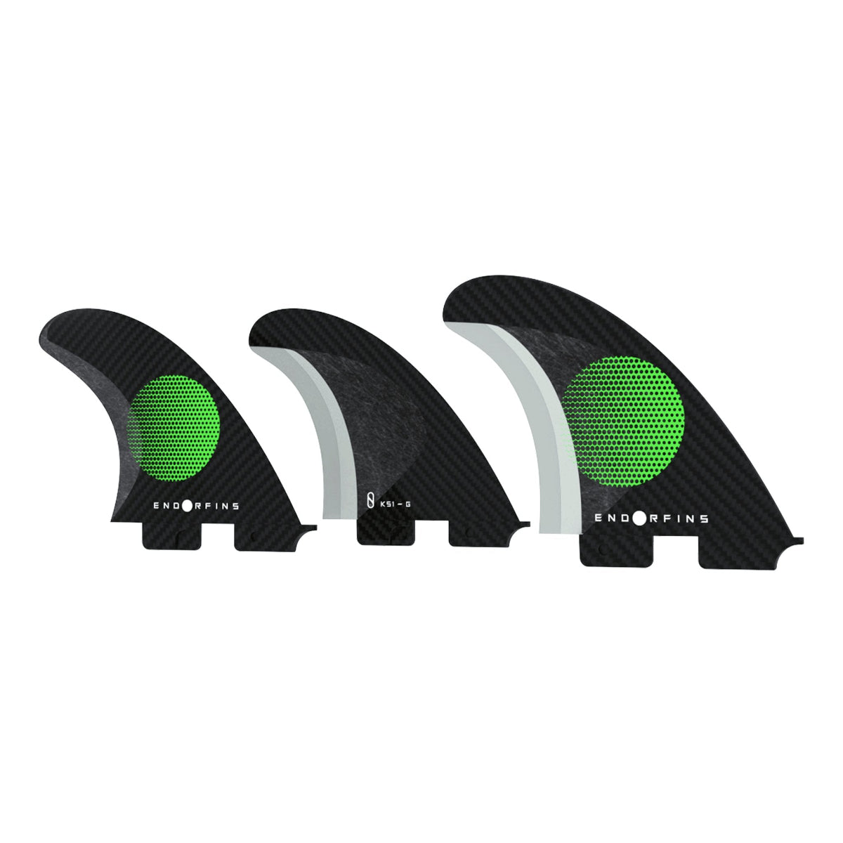 Endorfins Thruster Slater KS1 3 Fin Small Surfboard Fins - Black/Green - FCS2 Compatible (Perfect for Shortboard Surfing & Performance Waves)