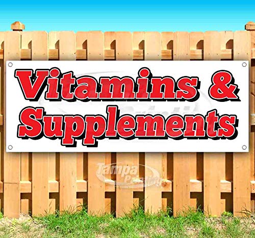 Premium 13 oz Heavy-Duty Vinyl Vitamins & Supplements Banner - Single-Sided with Metal Grommets | Durable Non-Fabric Material | Perfect for Pharmacy Displays, Health Stores & Supplement Retail Marketing