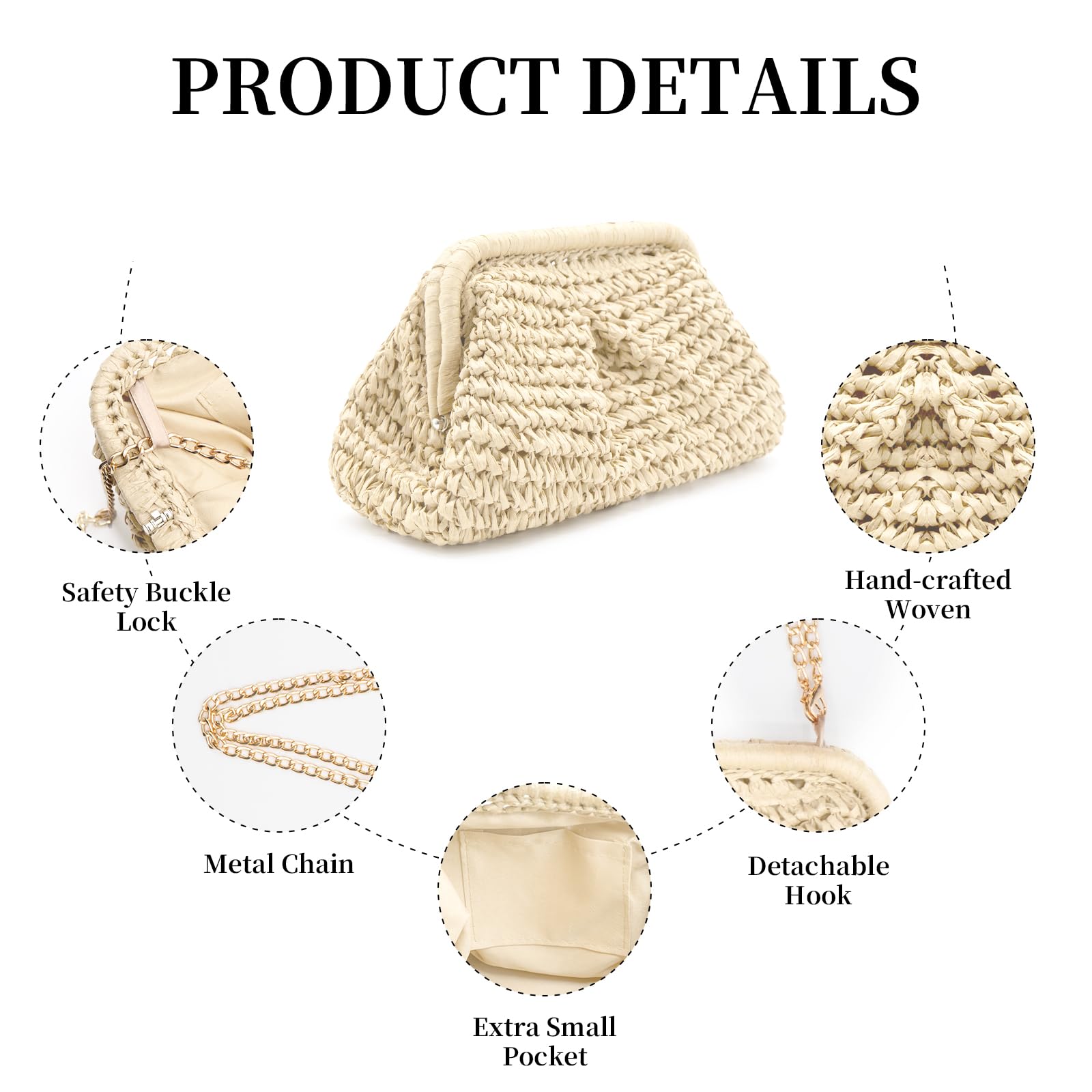 Women's Woven Straw Crossbody Bag - Beach Handbag with Pouch for Outings