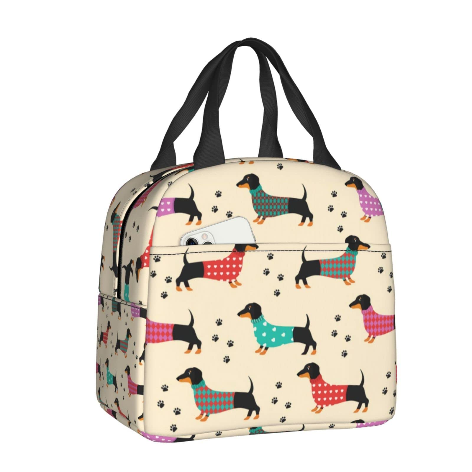 Cute Dachshund Insulated Lunch Bag for Women & Men - Reusable Waterproof Cooler Tote for Work, School, Picnic & Travel - Kawaii Dog Themed Lunch Box Gift for Girls & Boys