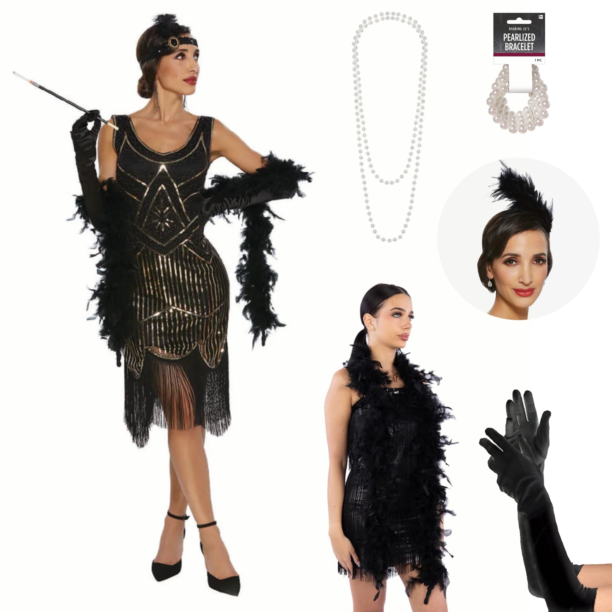 1920s Flappers Costume Kit for Adults - Vintage Roaring 20s Dress Outfit with Headband & Accessories for Halloween, Gatsby Party & Themed Events