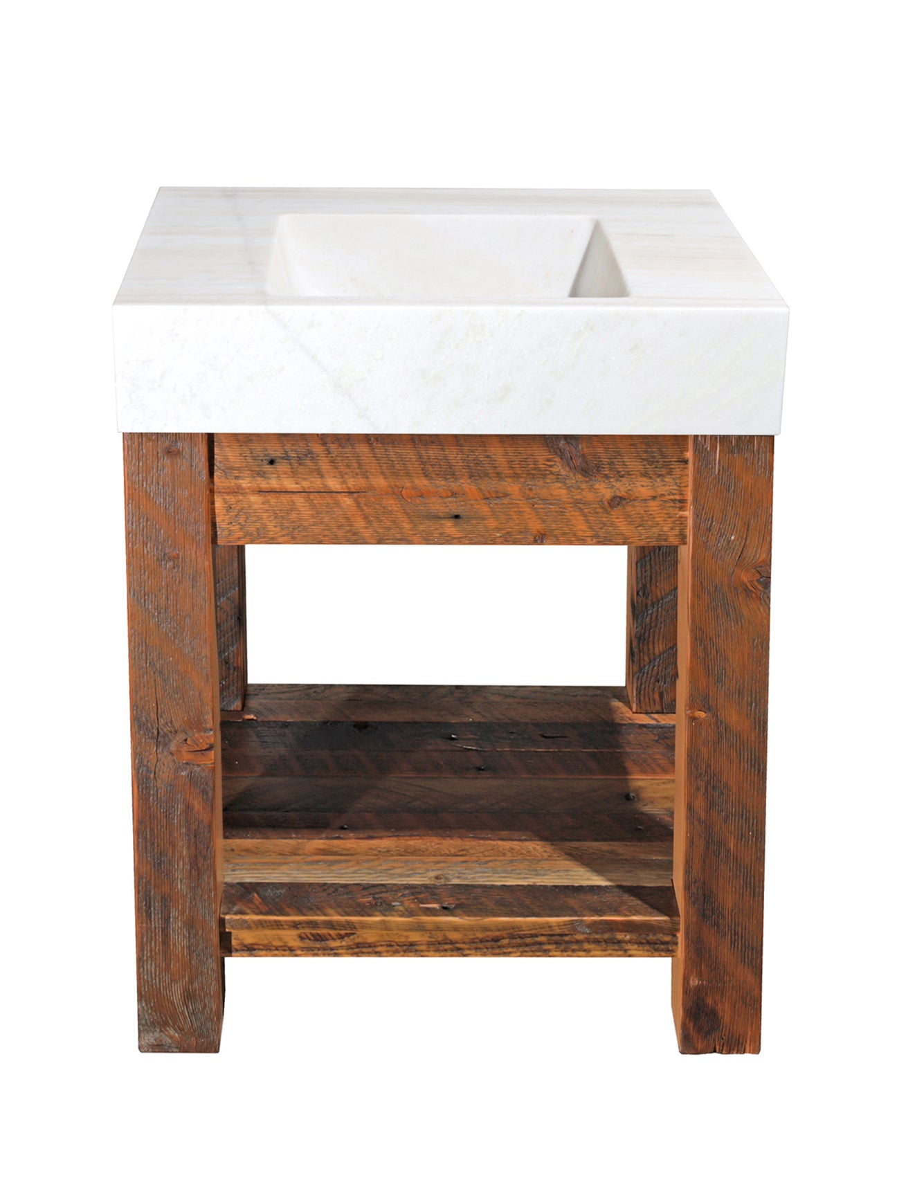 30-Inch Rustic Reclaimed Barnwood Bathroom Vanity with Carrara White Marble Top - Farmhouse Style for Modern Bathroom & Powder Room Decor
