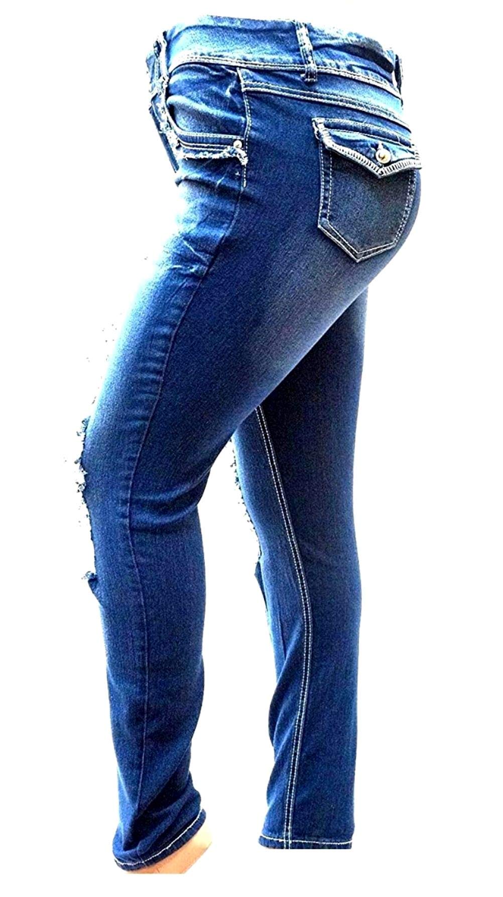 Jack David Women's Plus Size Stretch Skinny Jeans - Ripped Distressed Denim Pants for Casual Wear & Everyday Outfits
