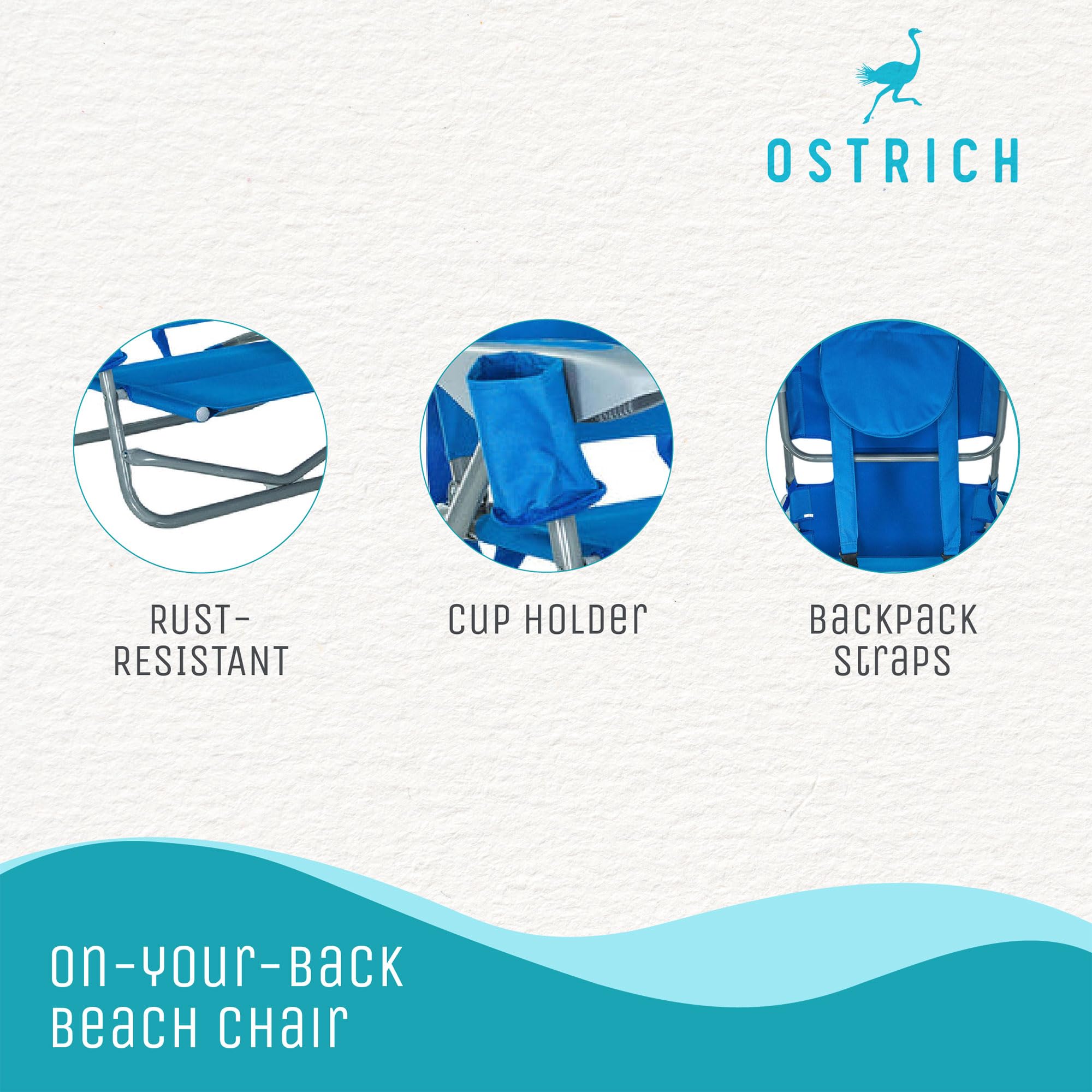Adjustable Ostrich On Your Back Backpack Beach Chair with Face Hole - Portable Lounge Chair with Cup Holder & Face Opening - Heavy Duty Lay Flat Tanning Chair for Face Down Reading - Perfect for Beach, Pool, Park & Backyard Relaxation (Blue)