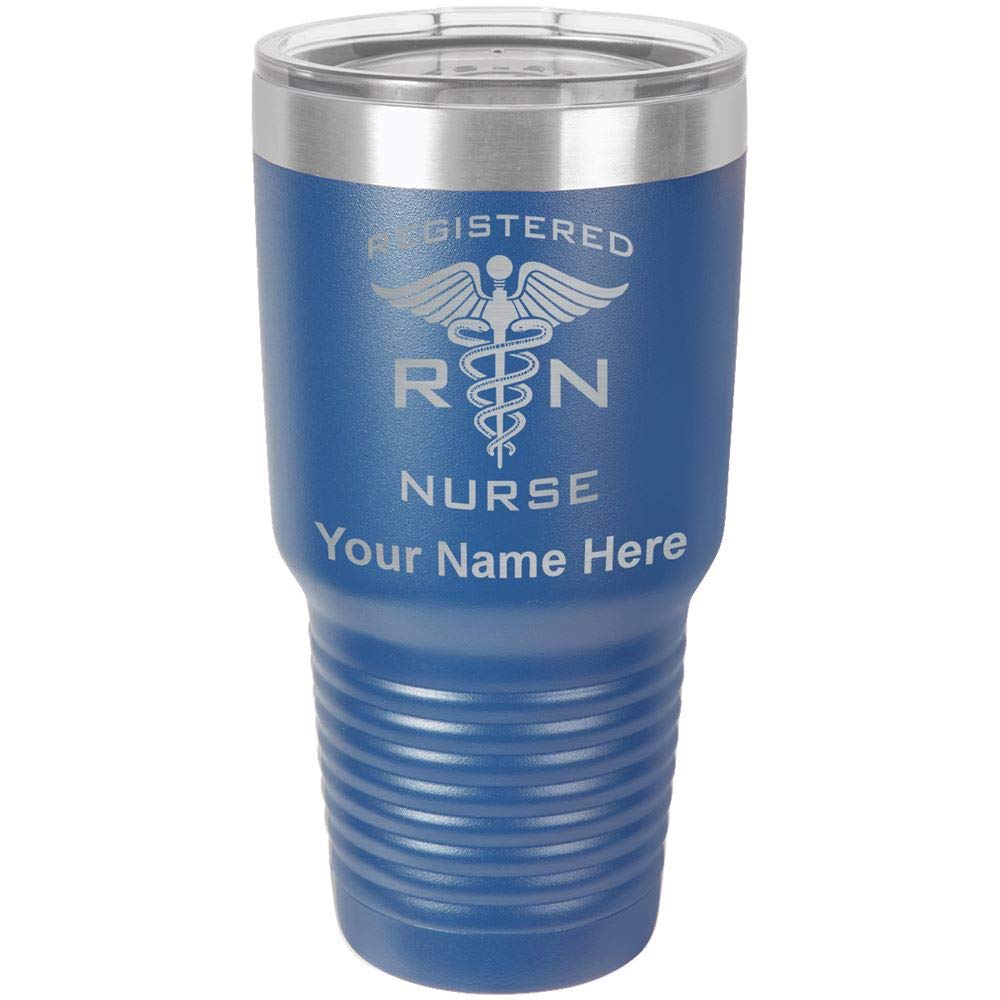 LaserGram 30oz Vacuum Insulated Stainless Steel Tumbler with Lid - Personalized Engraved Gift for Nurses, Doctors & Healthcare Workers - Keeps Drinks Hot/Cold for Hours - Perfect for Hospitals, Clinics & Work Shifts (Dark Blue)