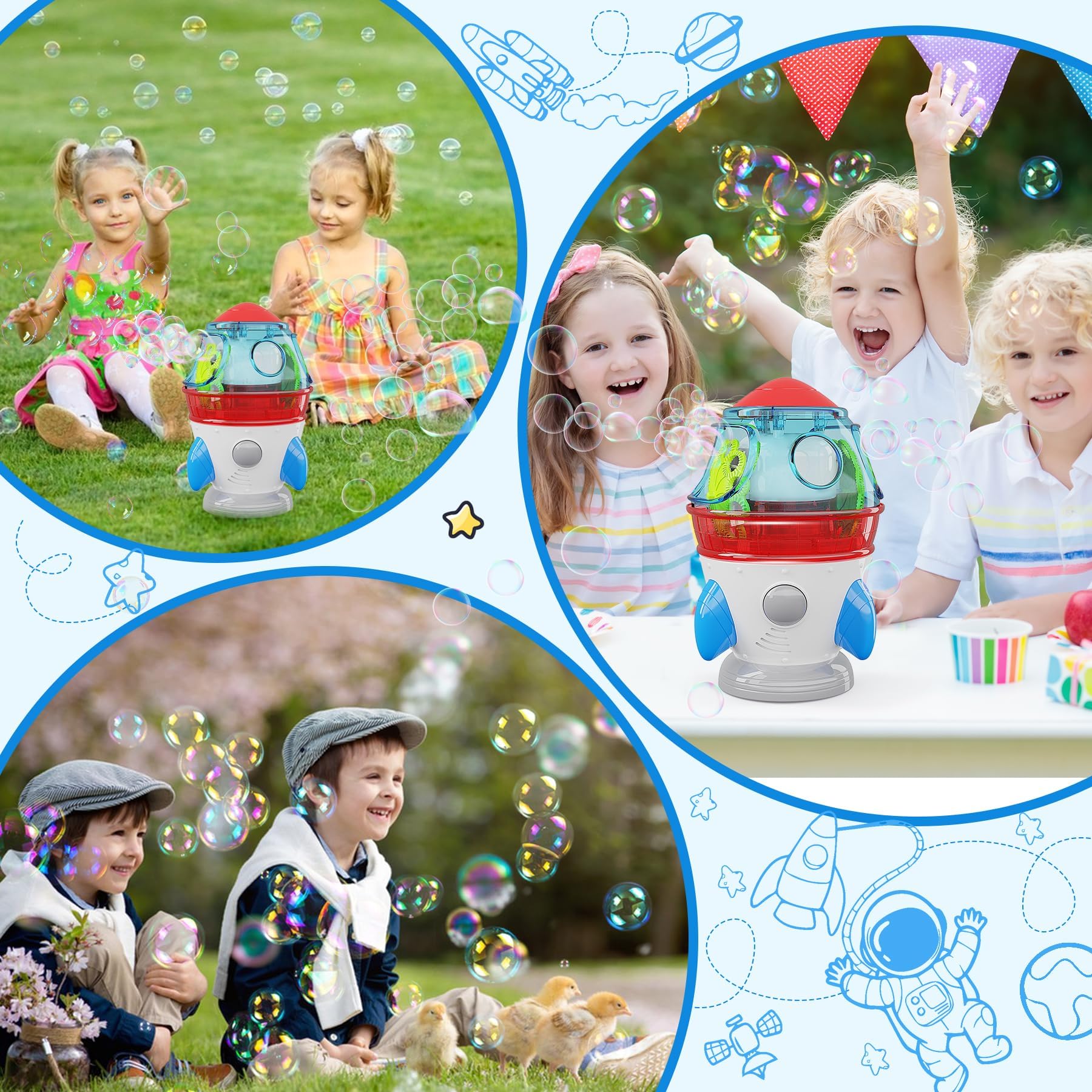 360° Auto Rotating Bubble Blower Machine with 2 Fans, LED Lights & Music - Fun Bubble Maker Toy for Kids Ages 1-3 | Perfect for Birthday Parties, Outdoor Play & Gift Giving (Ideal for Boys & Girls)