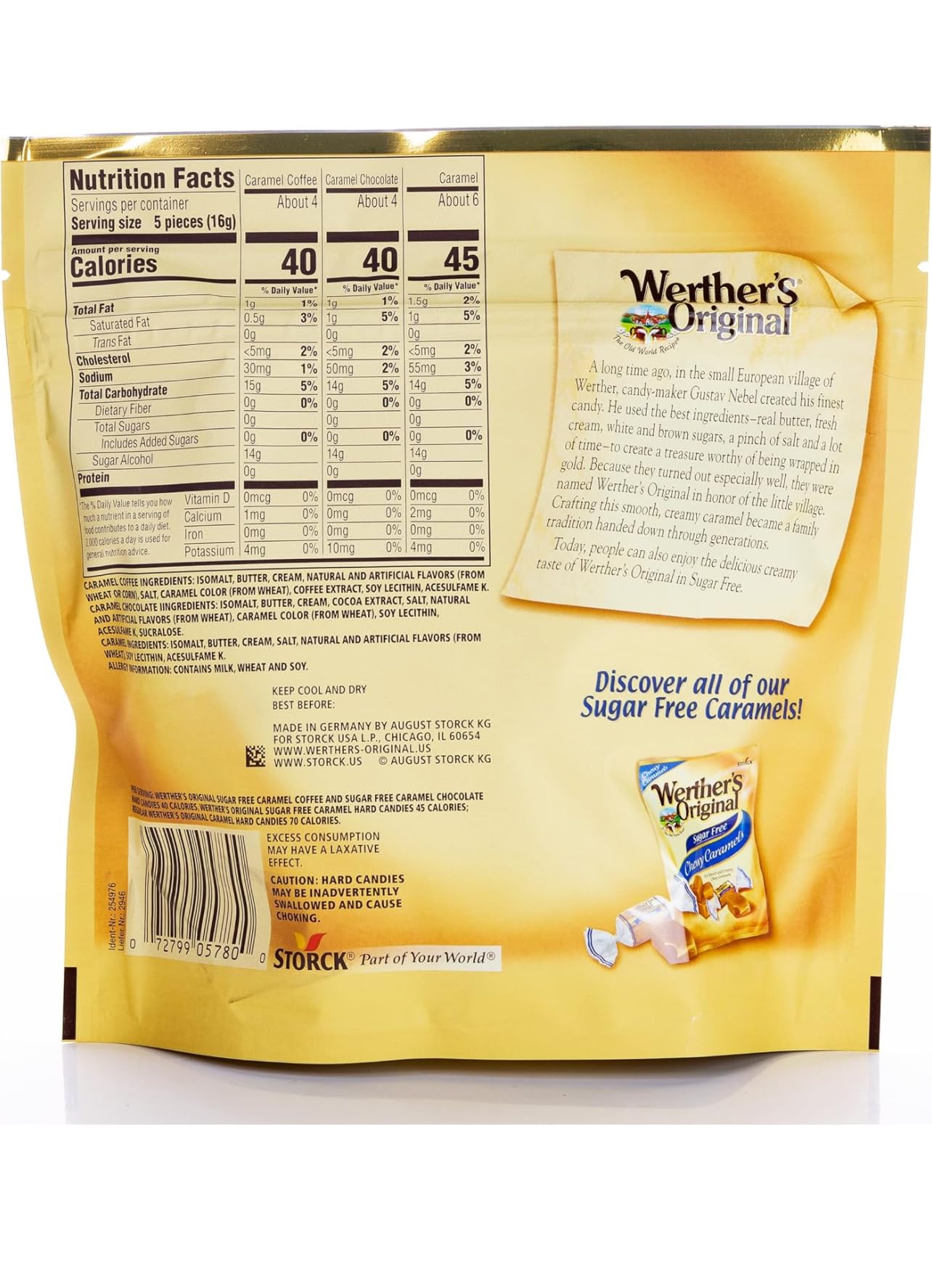 Werthers Original Sugar Free Caramel Hard Candy - 7.70 OZ (Pack of 2) | Individually Wrapped Candies for Office, Home & Gifts | Classic Buttery Caramel Flavor