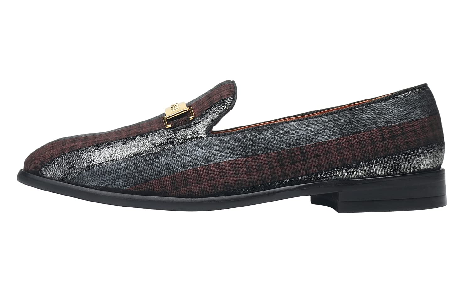 ELANROMAN Men's Gold Buckle Loafers - Comfortable Slip-On Dress Shoes for Wedding, Party & Business Casual - Penny Loafers for Men with Shiny Buckle Detail