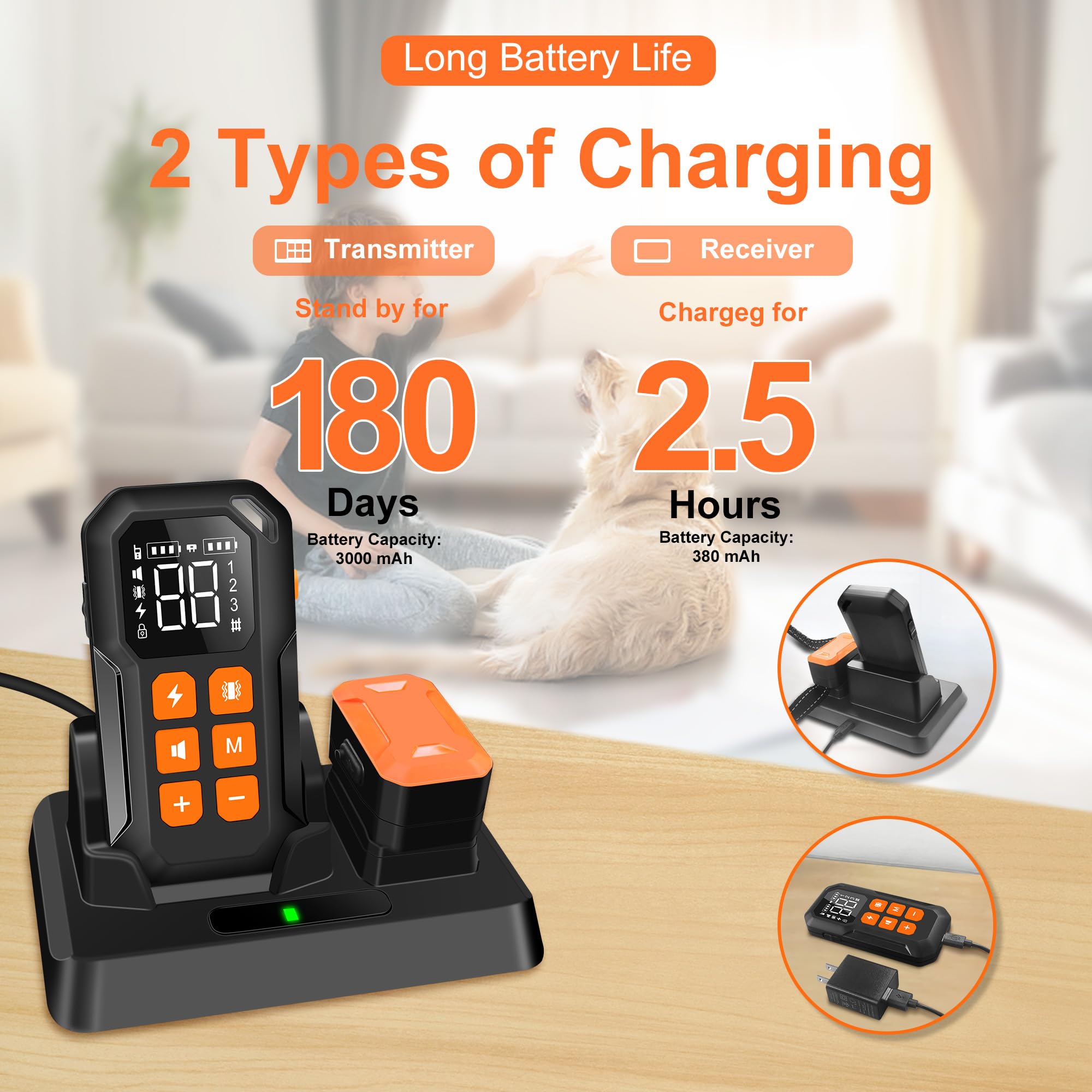 **2-in-1 Electric Wireless Dog Fence System & Training Collar with Remote – IPX7 Waterproof Shock Collar for All Dogs, Key Lock Switch & Charging Station – Perfect for Backyard, Training & Outdoor Adventures**