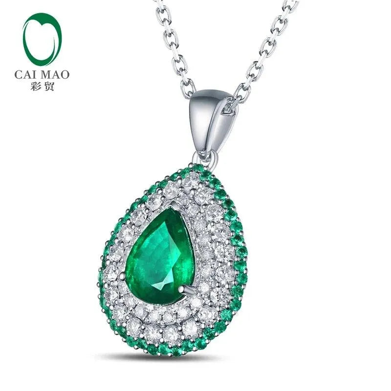 18K Gold Pear Shape 1.63ctw Natural Emerald & Diamond Engagement Pendant Necklace - Luxury Gift for Women, Anniversary, Valentine's Day, Bridal Jewelry