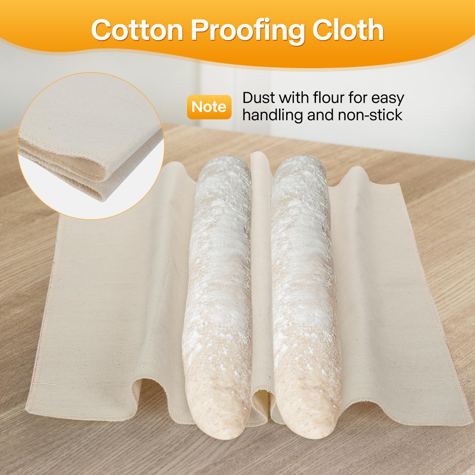 Nonstick Perforated Baguette Bread Pan - 3 Loaf French Bread Baking Tray with Proofing Cloth & Dough Cutter Kit - 15x11 Inch Gold for Home Bakers | Perfect for Artisan Bread, Homemade French Baguettes & Professional Baking