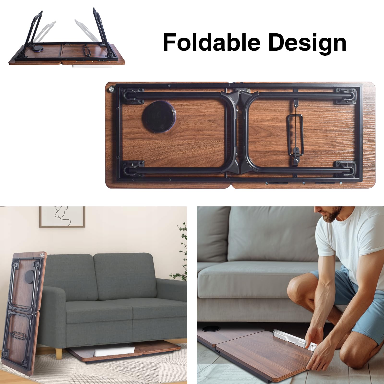 Portable Laptop Desk with Phone Holder & Foldable Legs - Dark Wood Finish Adjustable Standing Desk for Home Office, Bed, Couch & Outdoor Use